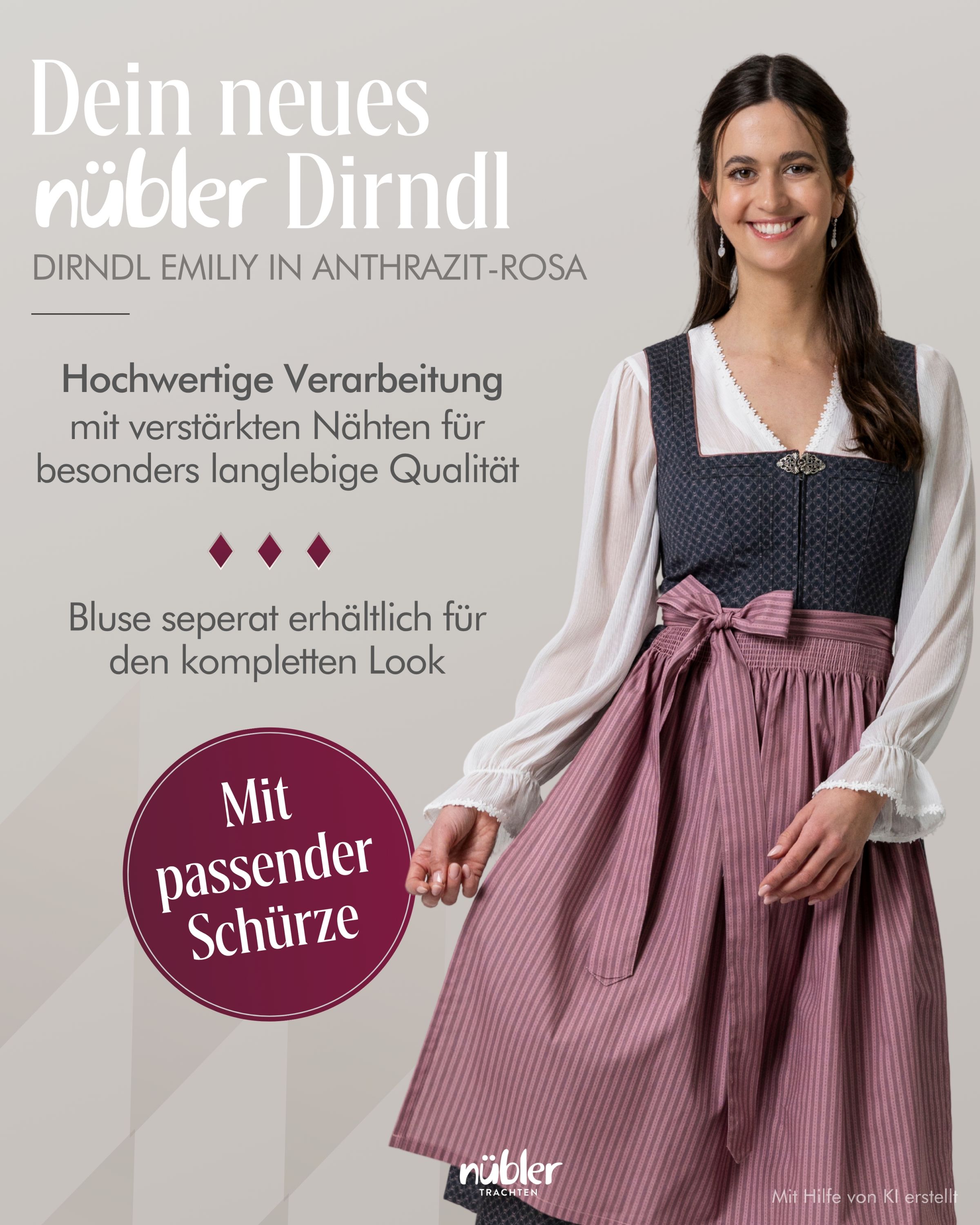 Langes Dirndl Emiliy in Anthrazit-Rosa