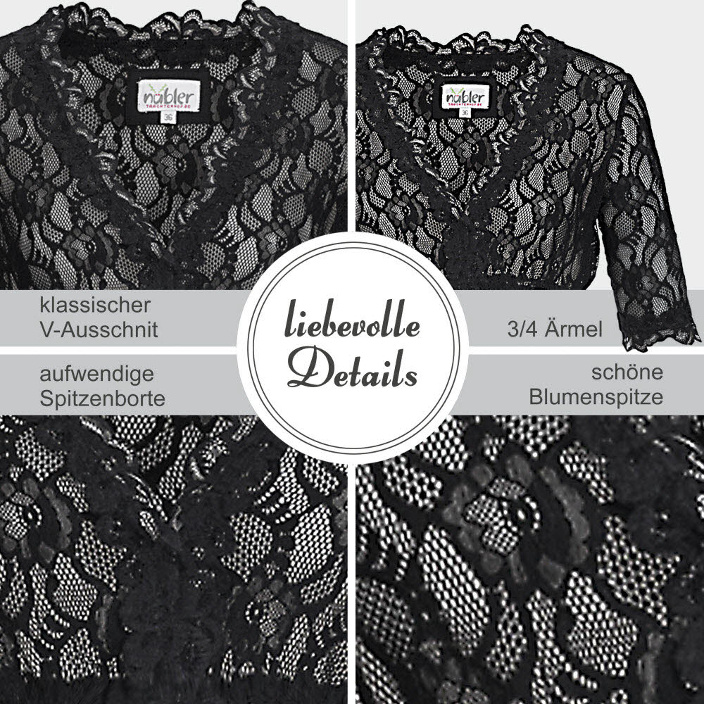 Dirndlbluse 3/4 Arm Laura in Schwarz von Nübler