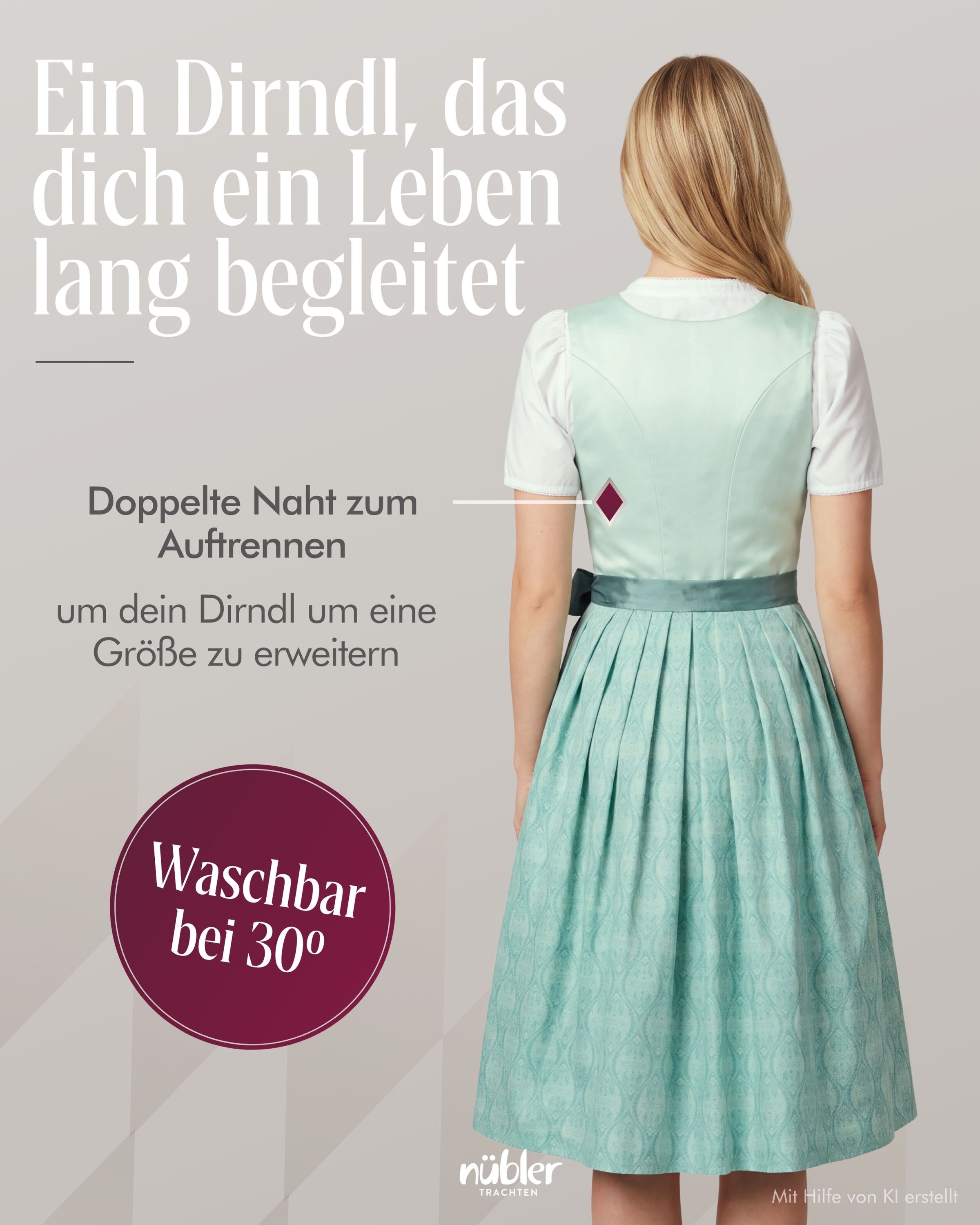 Midi Dirndl Gundi in Aqua von Nübler