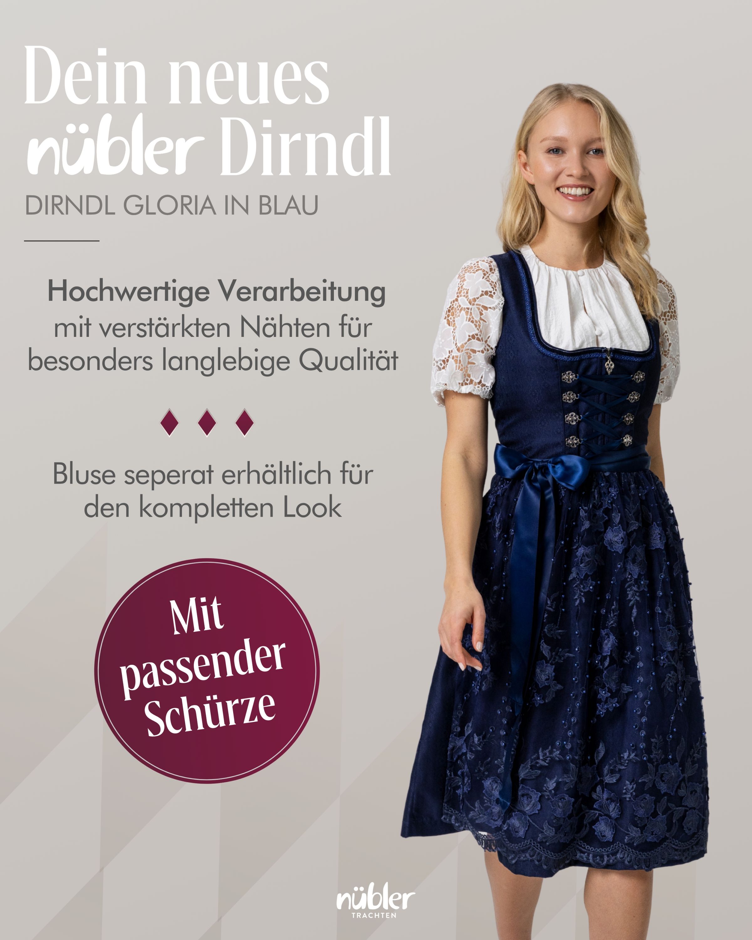 Dirndl midi Gloria in Blau von Nübler