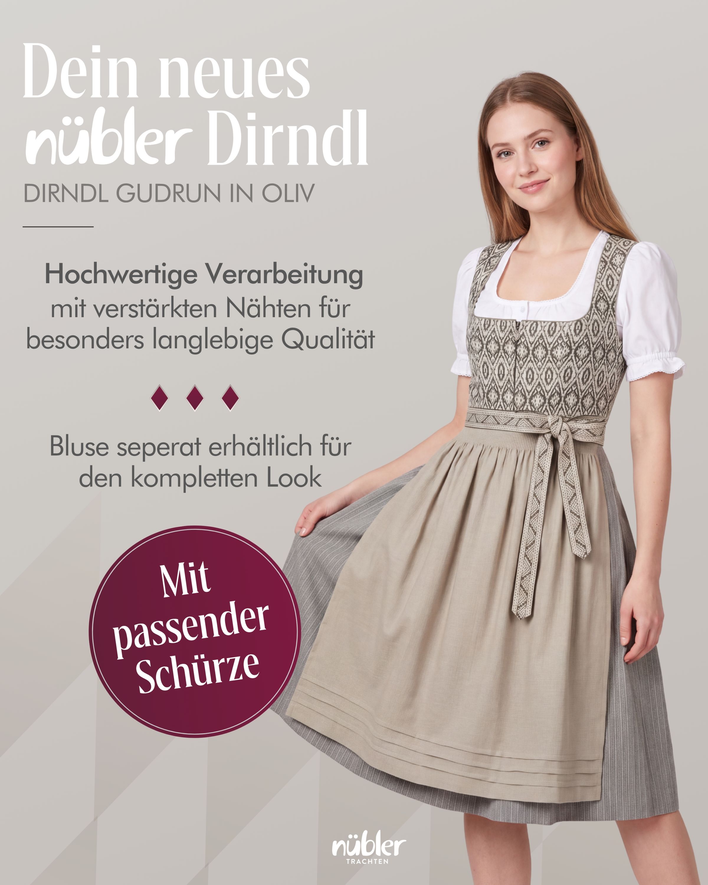 Midi Dirndl Gudrun in Oliv von Nübler