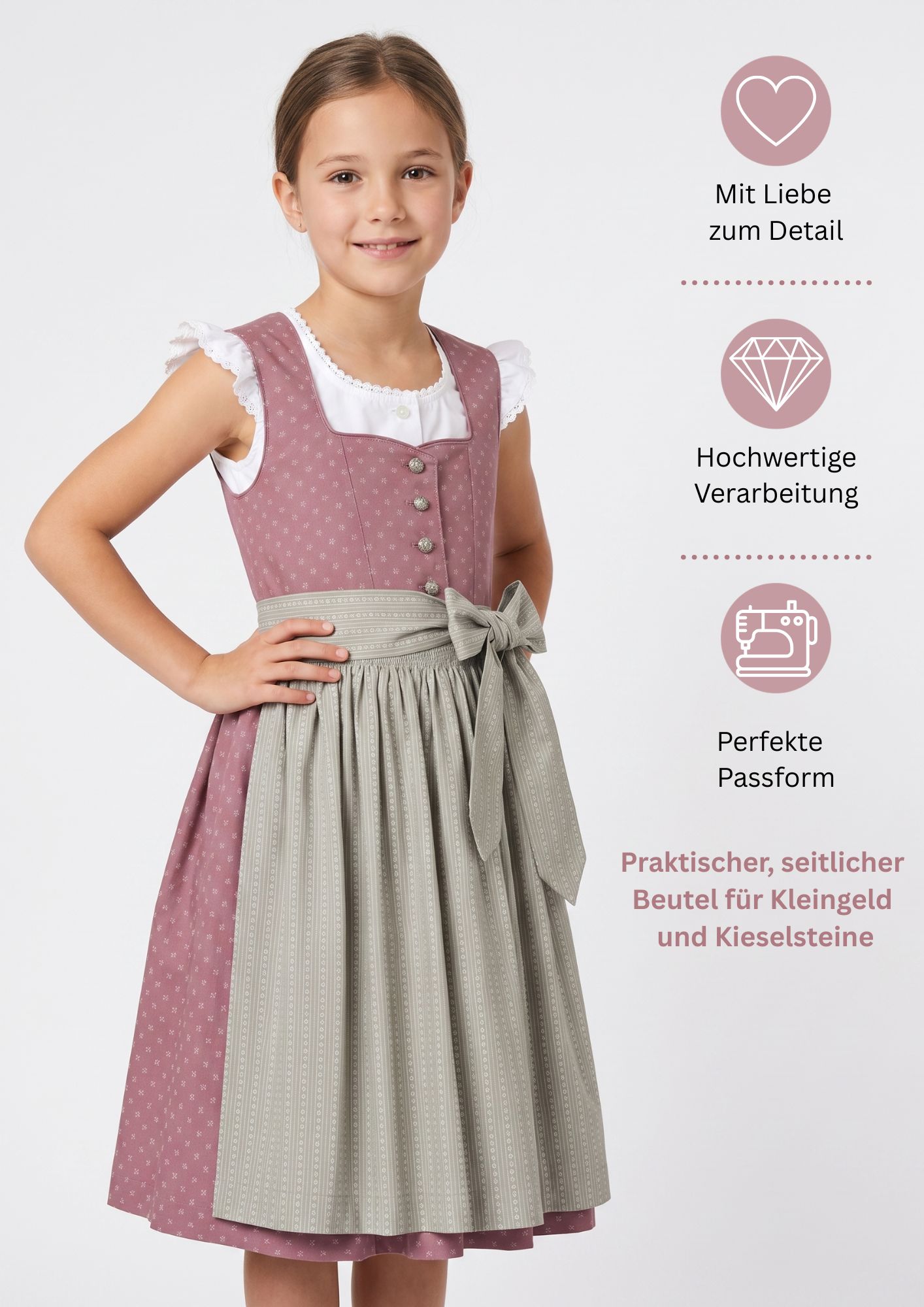 Kinderdirndl Fabia in Altrosa-Stein von Nübler