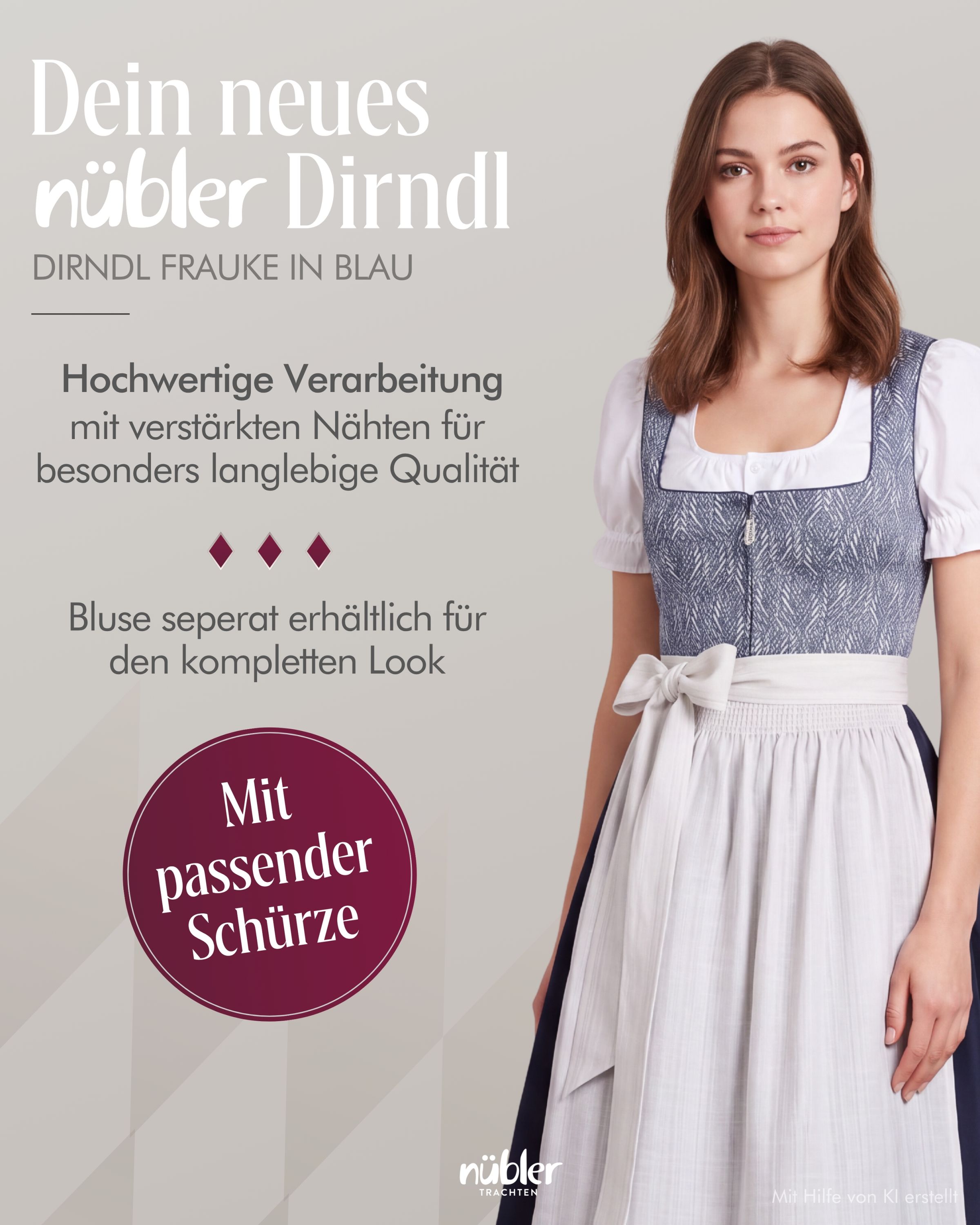 Midi Dirndl Frauke in Blau von Nübler