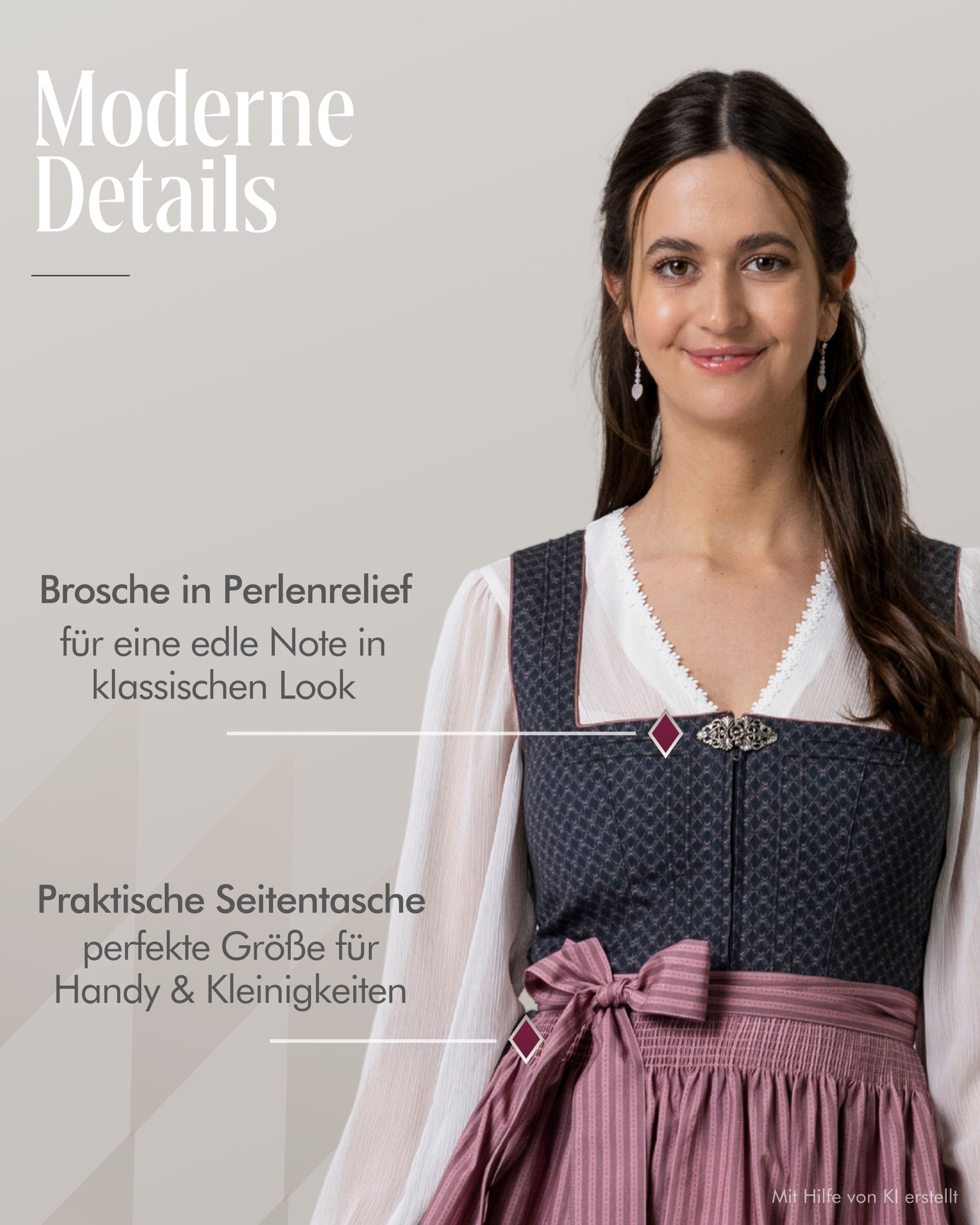 Langes Dirndl Emiliy in Anthrazit-Rosa