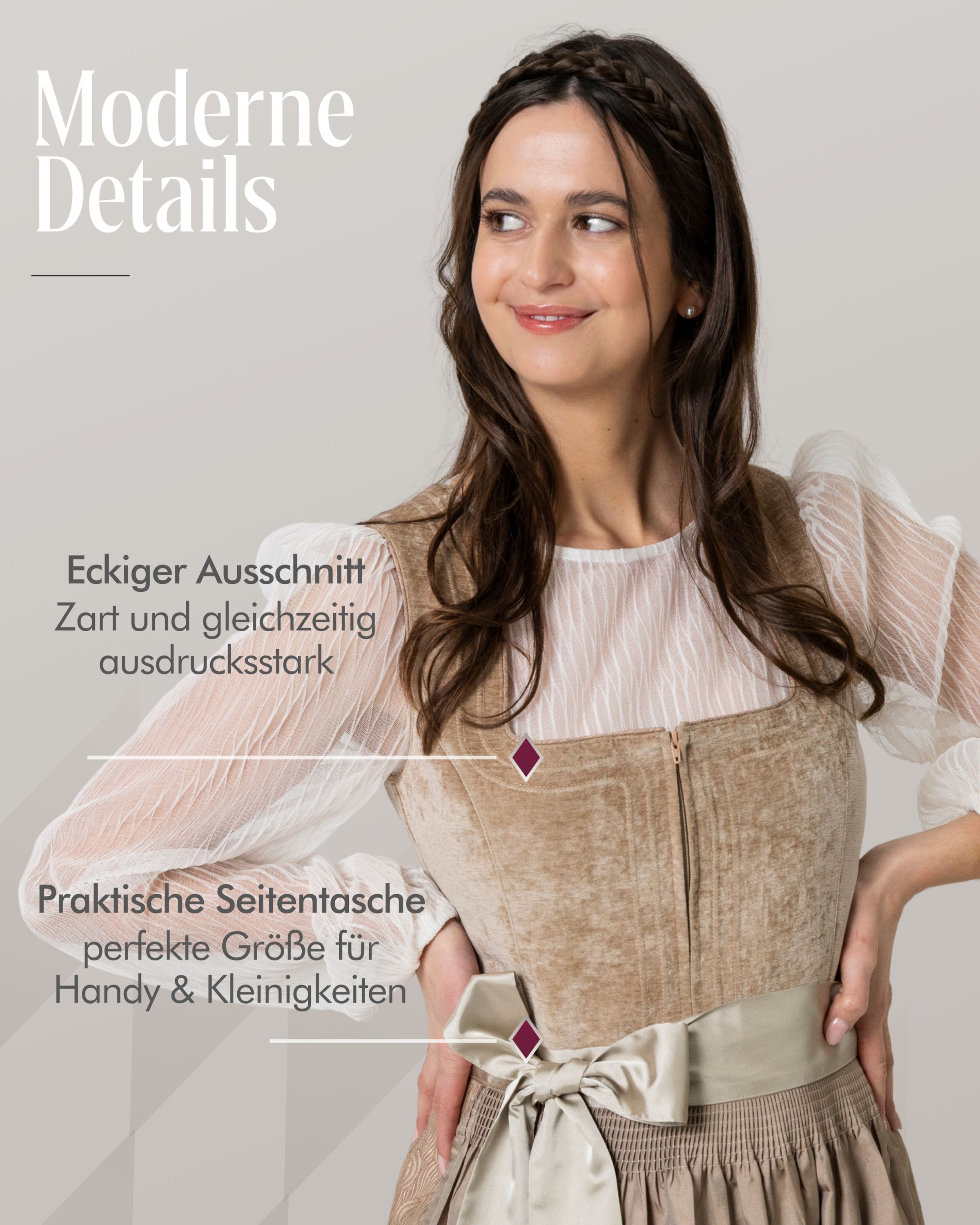 Midi Dirndl Klarissa in Karamellbeige von Nübler
