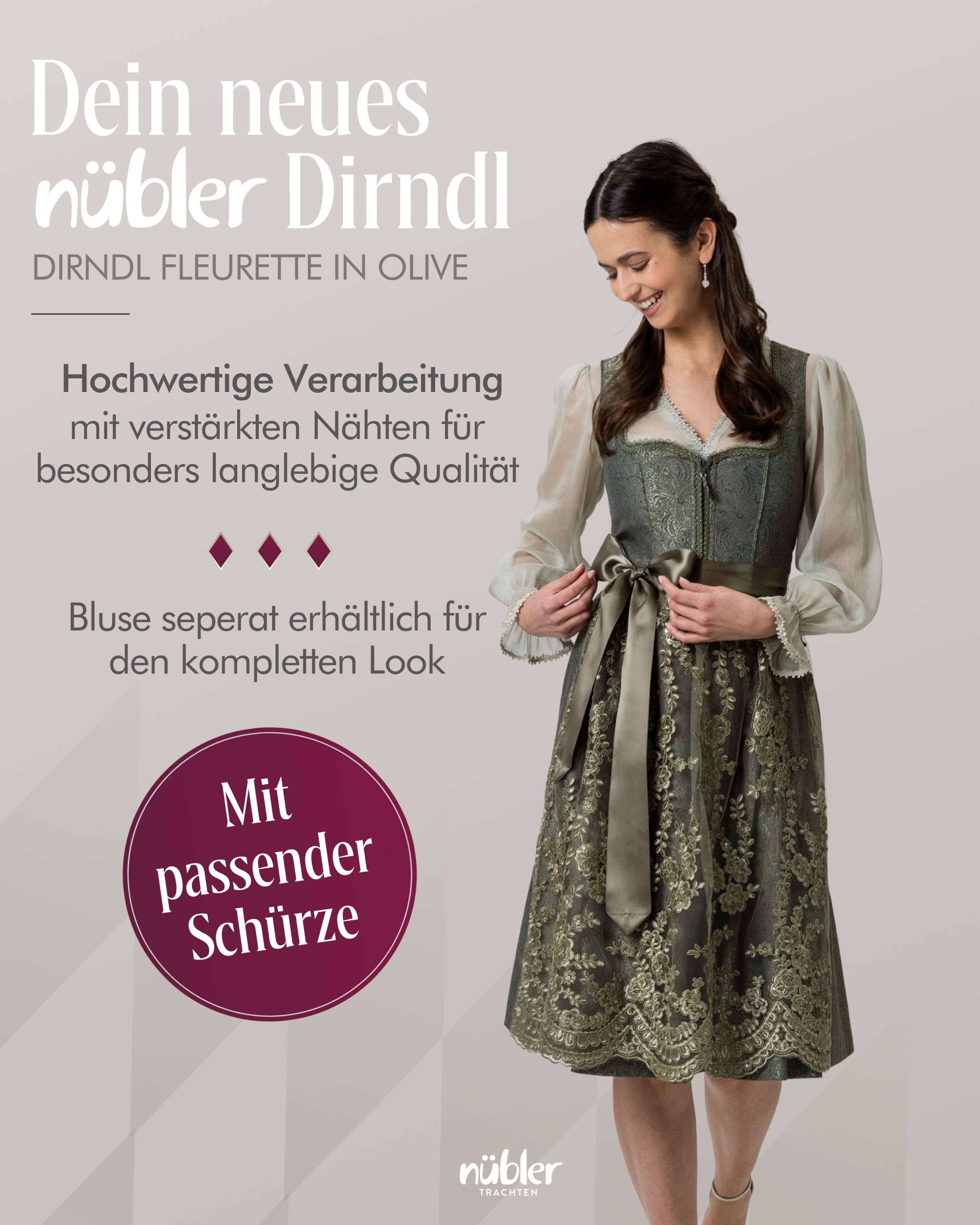 Midi Dirndl Fleurette in Olive