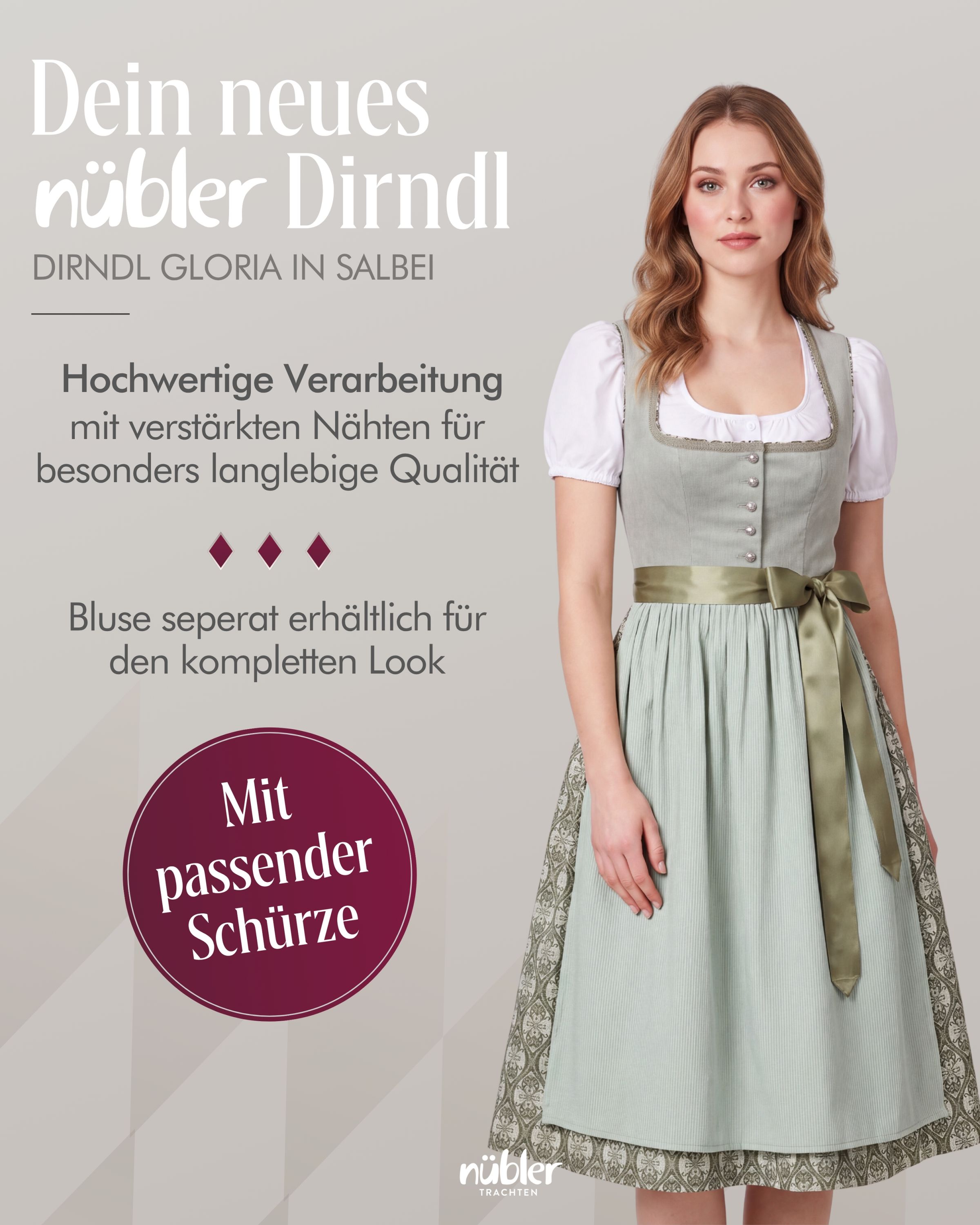 Midi Dirndl Gloria in Salbei von Nübler