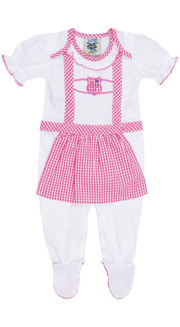 Babystrampler Kurzarm Mareike in Pink-Weiß von Isar-Trachten