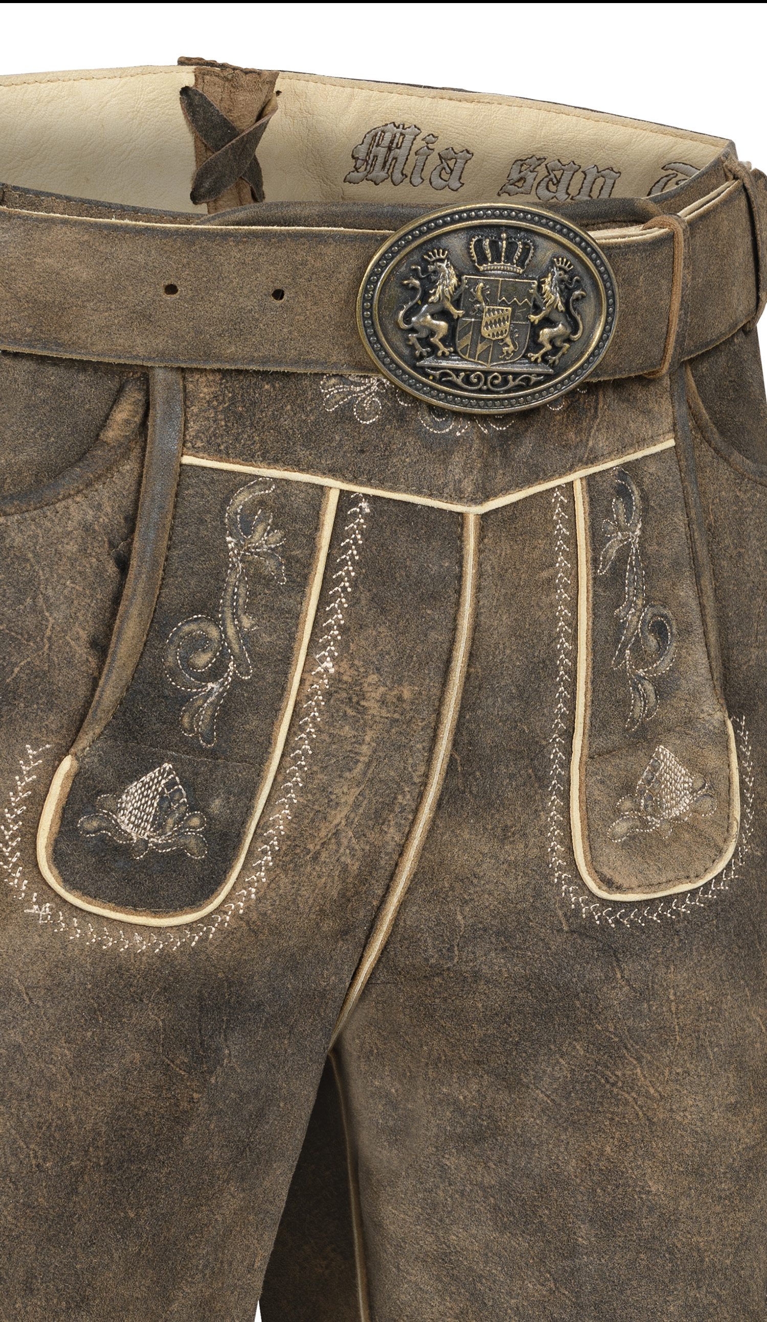Lederhose Kurz Latz Storm Sepia Suede in Braun von Nübler