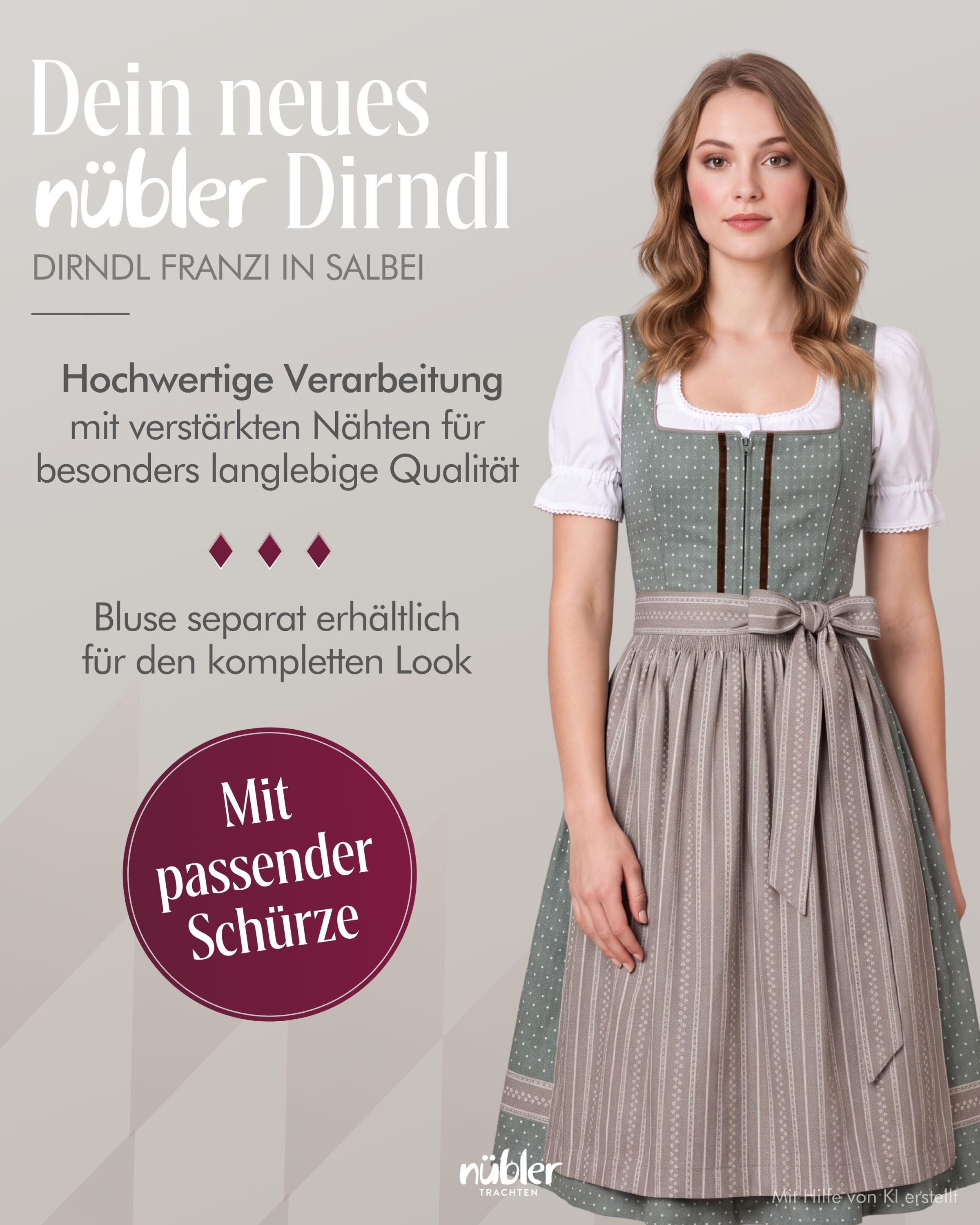 Midi Dirndl Franzi in Salbei von Nübler