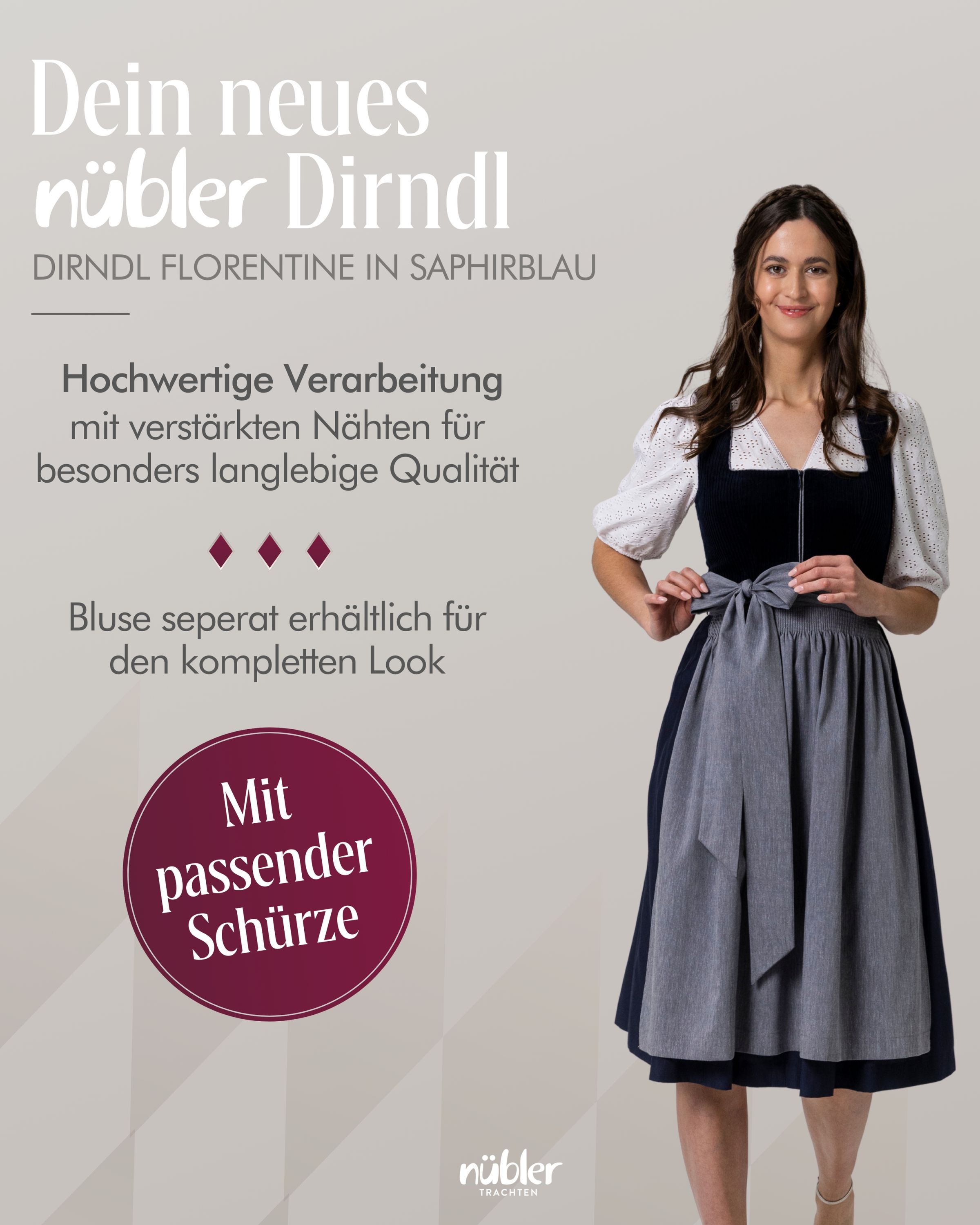 Mini-Dirndl Florentine in Royalblau von Nübler
