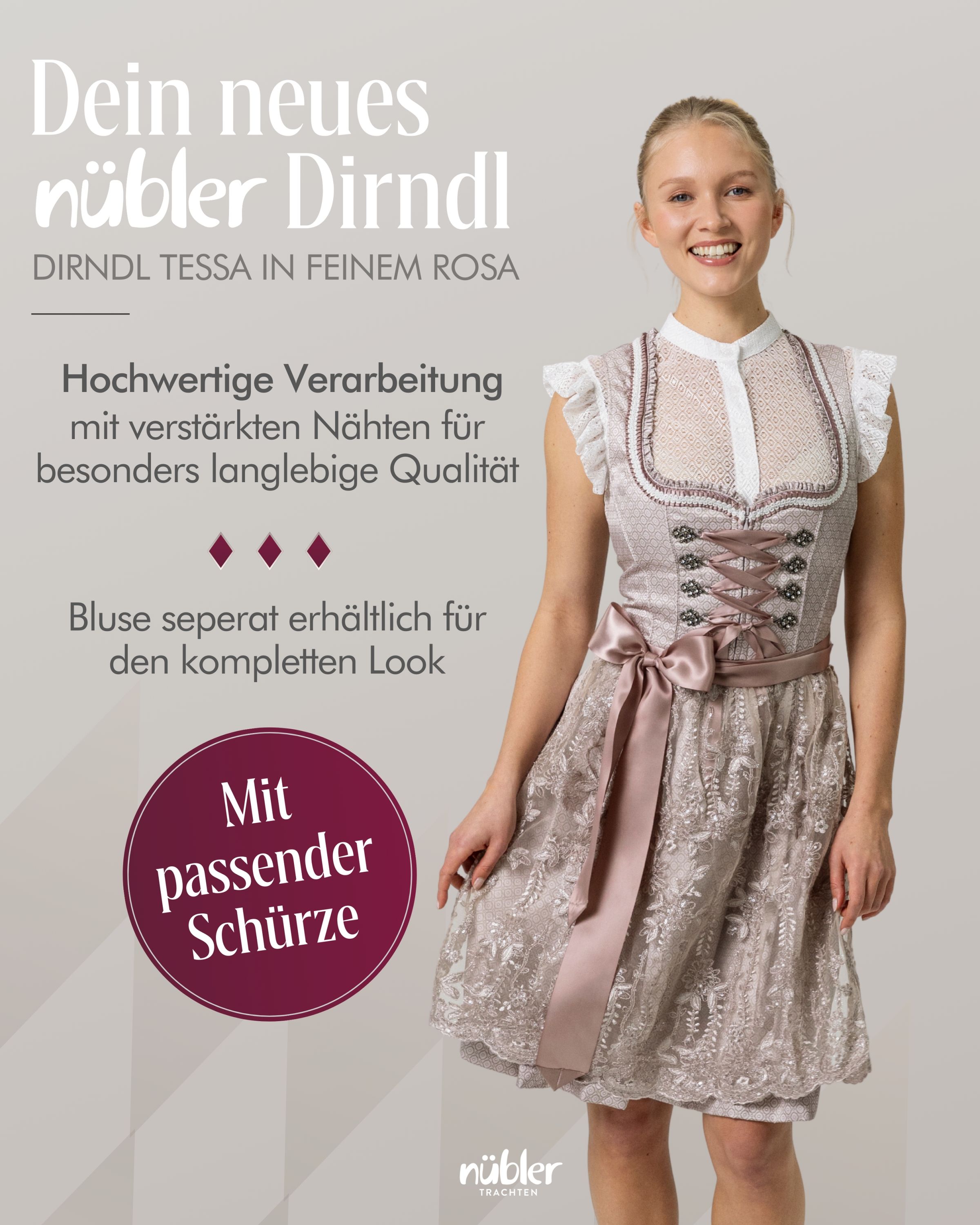 Mini-Dirndl Tessa in Taupe von Nübler