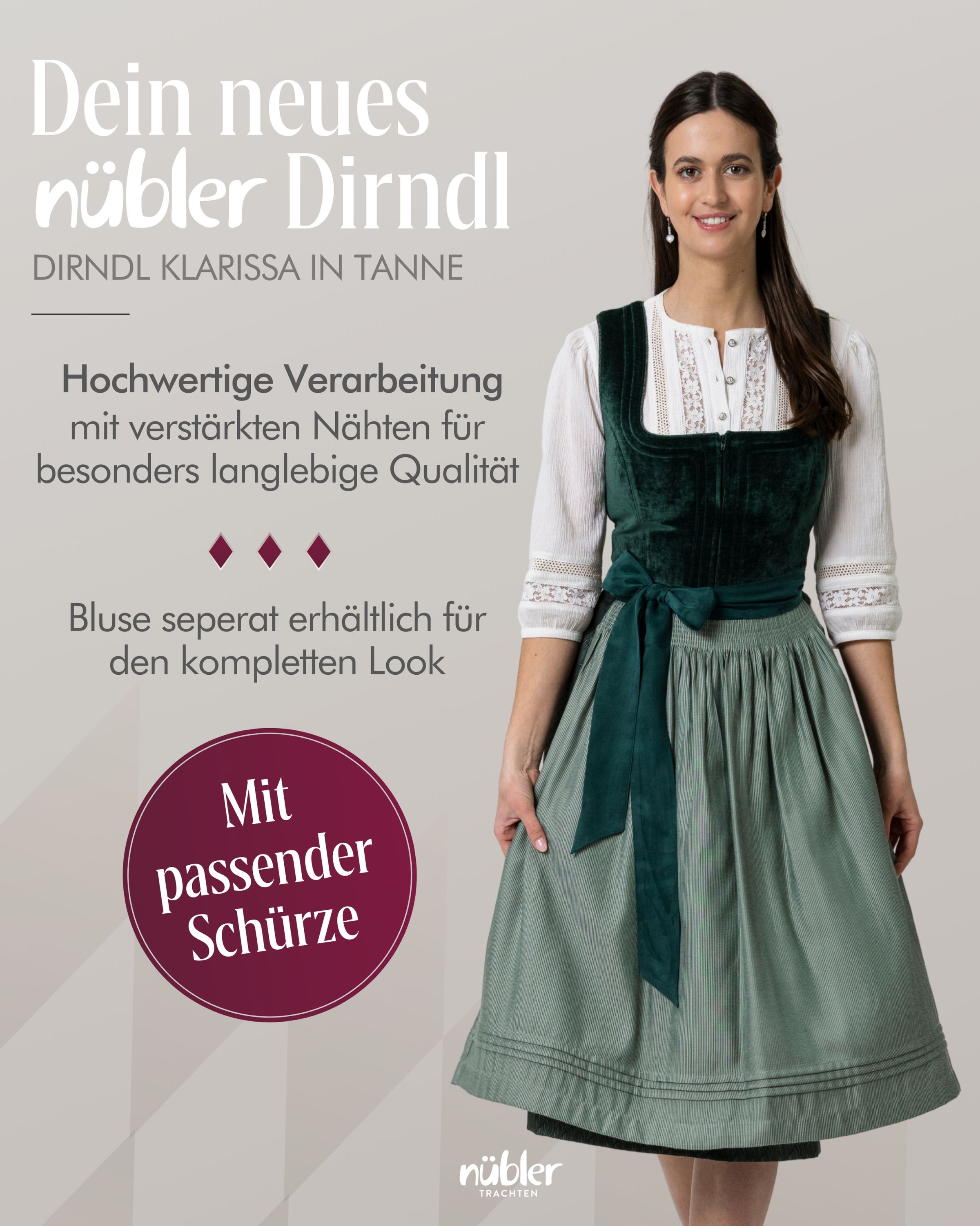 Midi Dirndl Klarissa in Tanne von Nübler