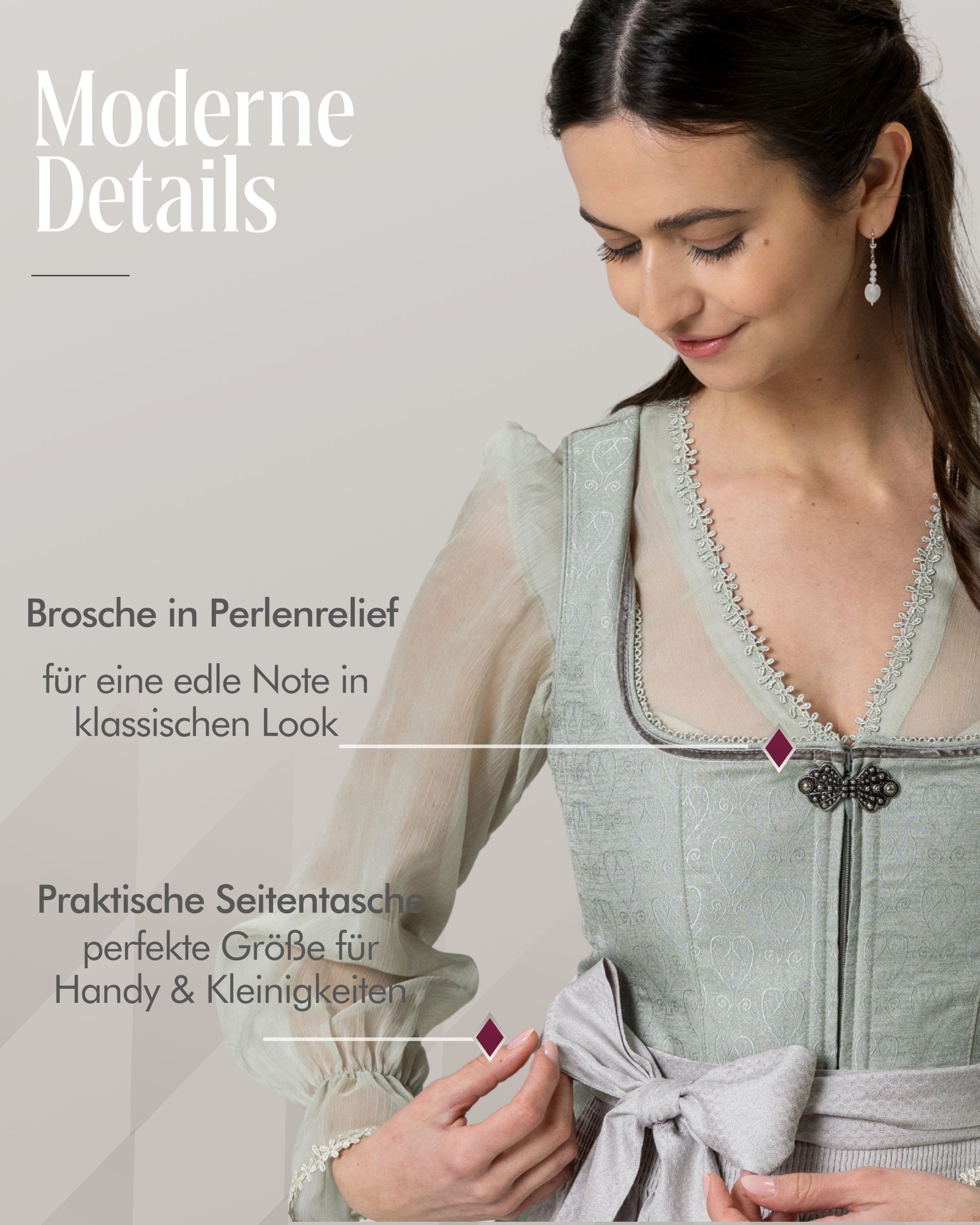 Midi Dirndl Flurina in Salbei von Nübler