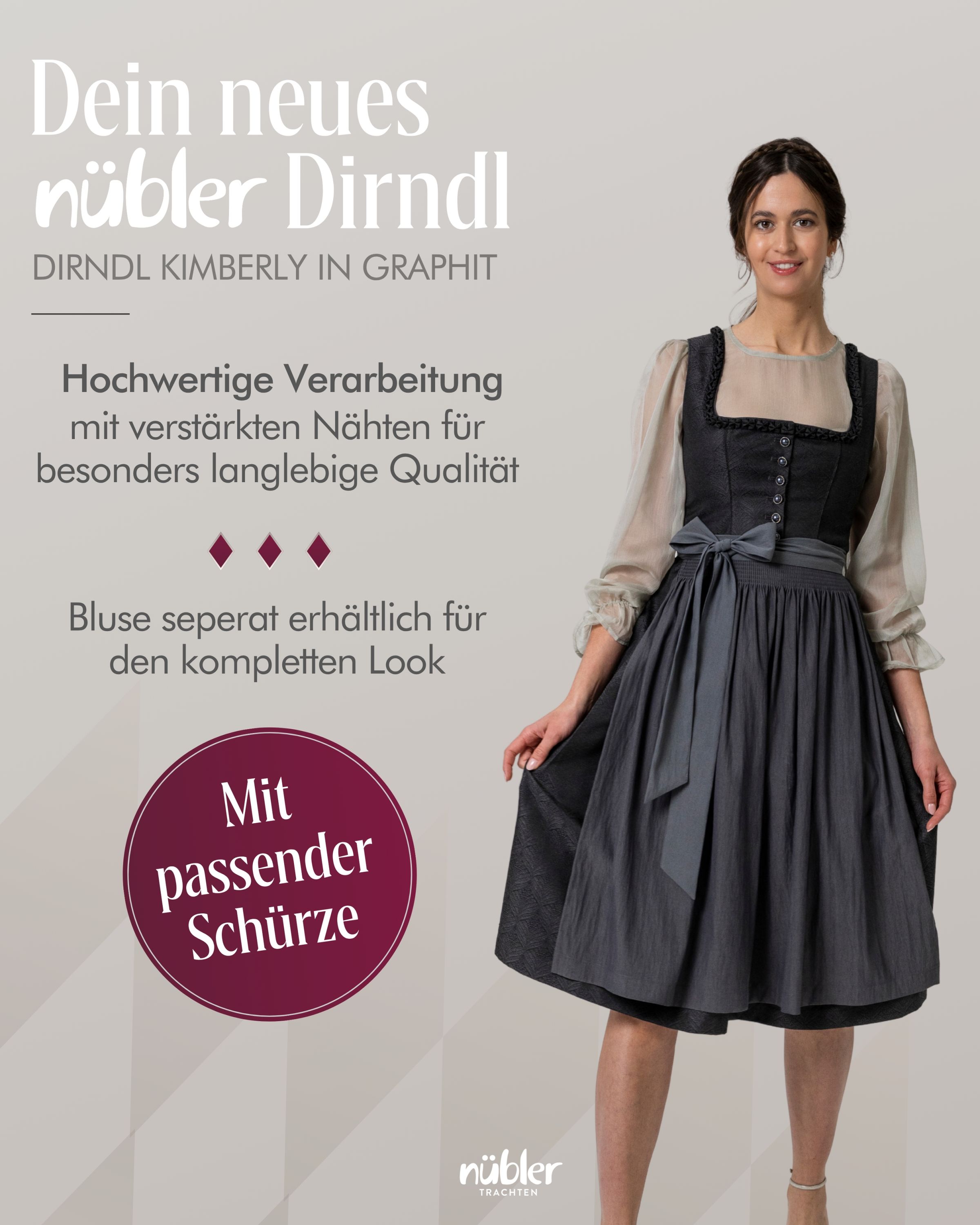Midi Dirndl Kimberly in Graphit von Nübler