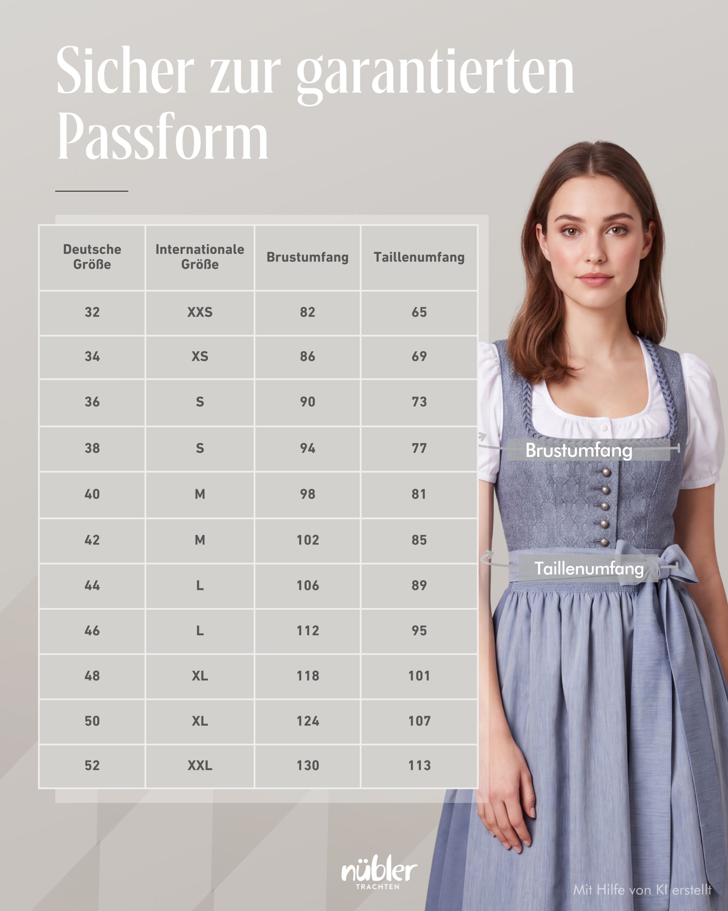 Midi Dirndl Elsa in Rauchblau von Nübler
