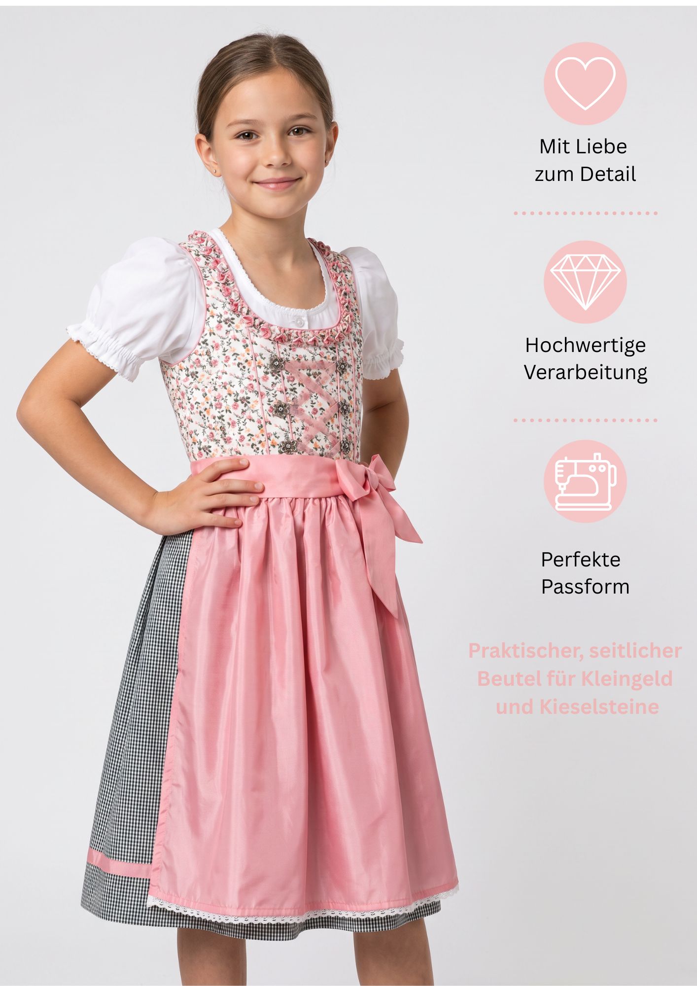 Mädchen Dirndl im traditionellen Stil Kinder Trachten, Weiß