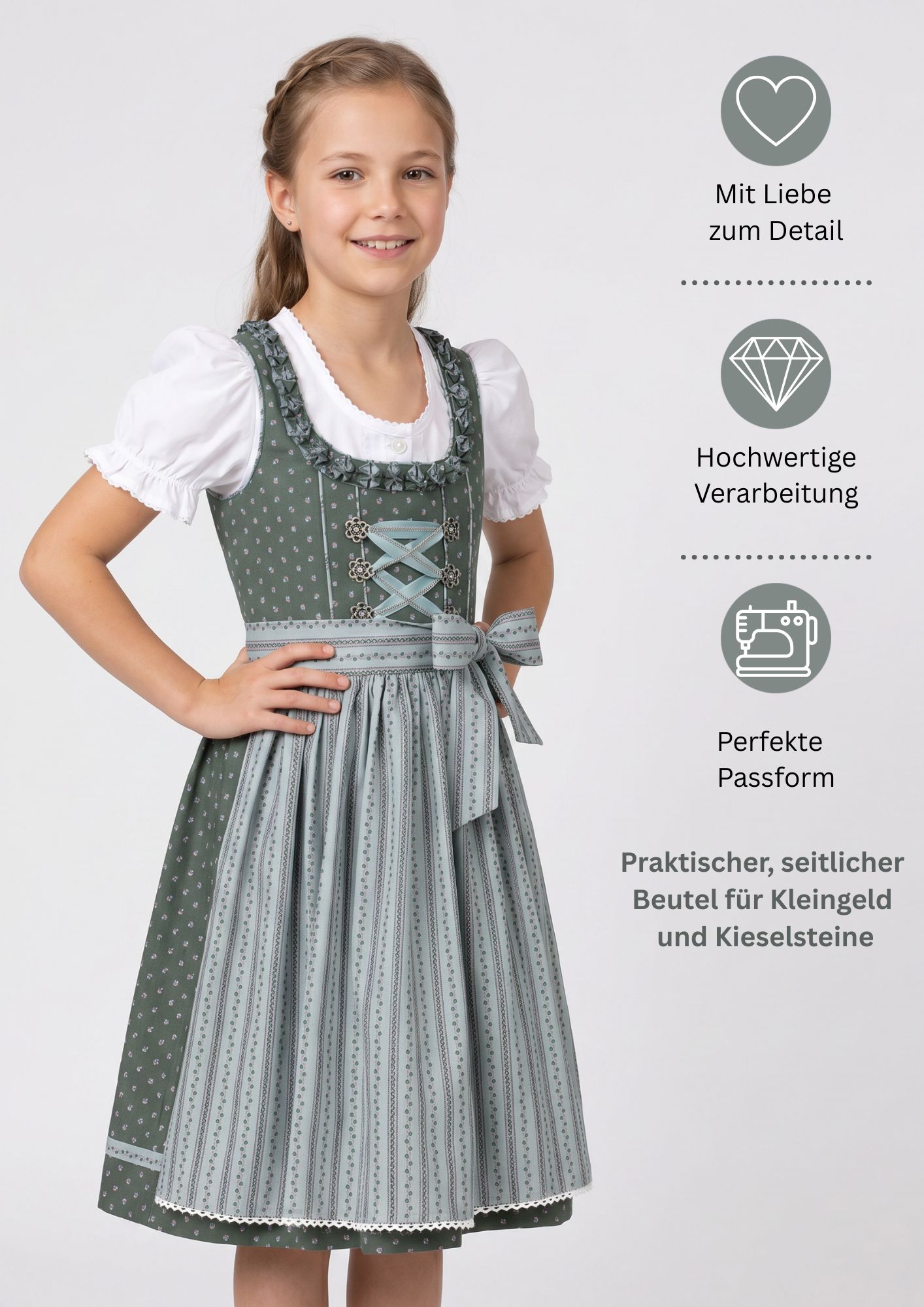 Kinderdirndl Nabila in Petrol von Nübler