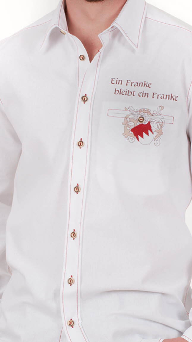 Trachtenhemd Langarm "Ein Franke bleibt ein Franke" in Weiß von Aumühle