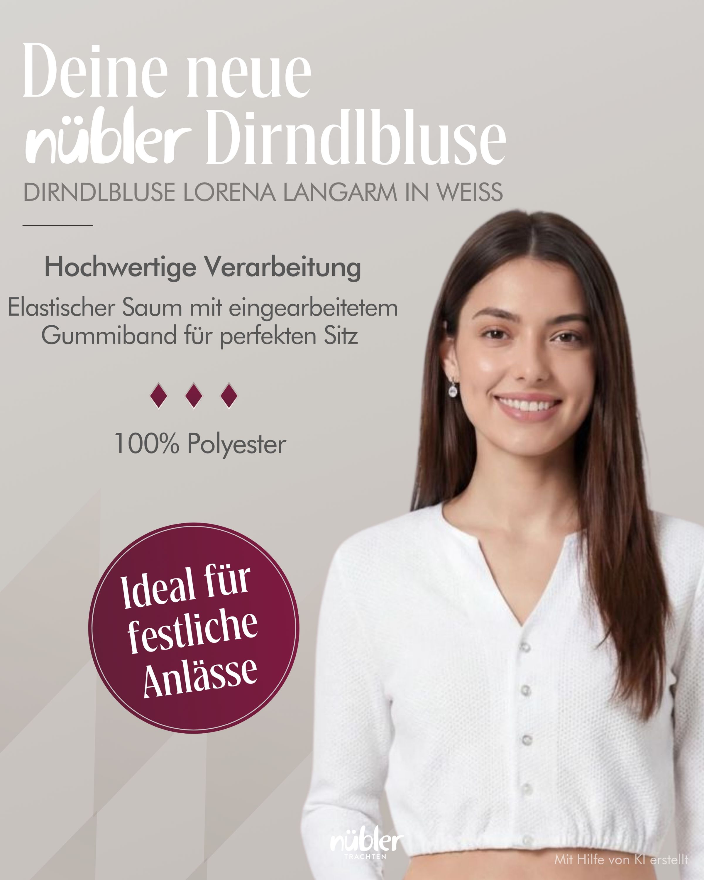 Dirndlbluse Langarm Lorena in Weiß