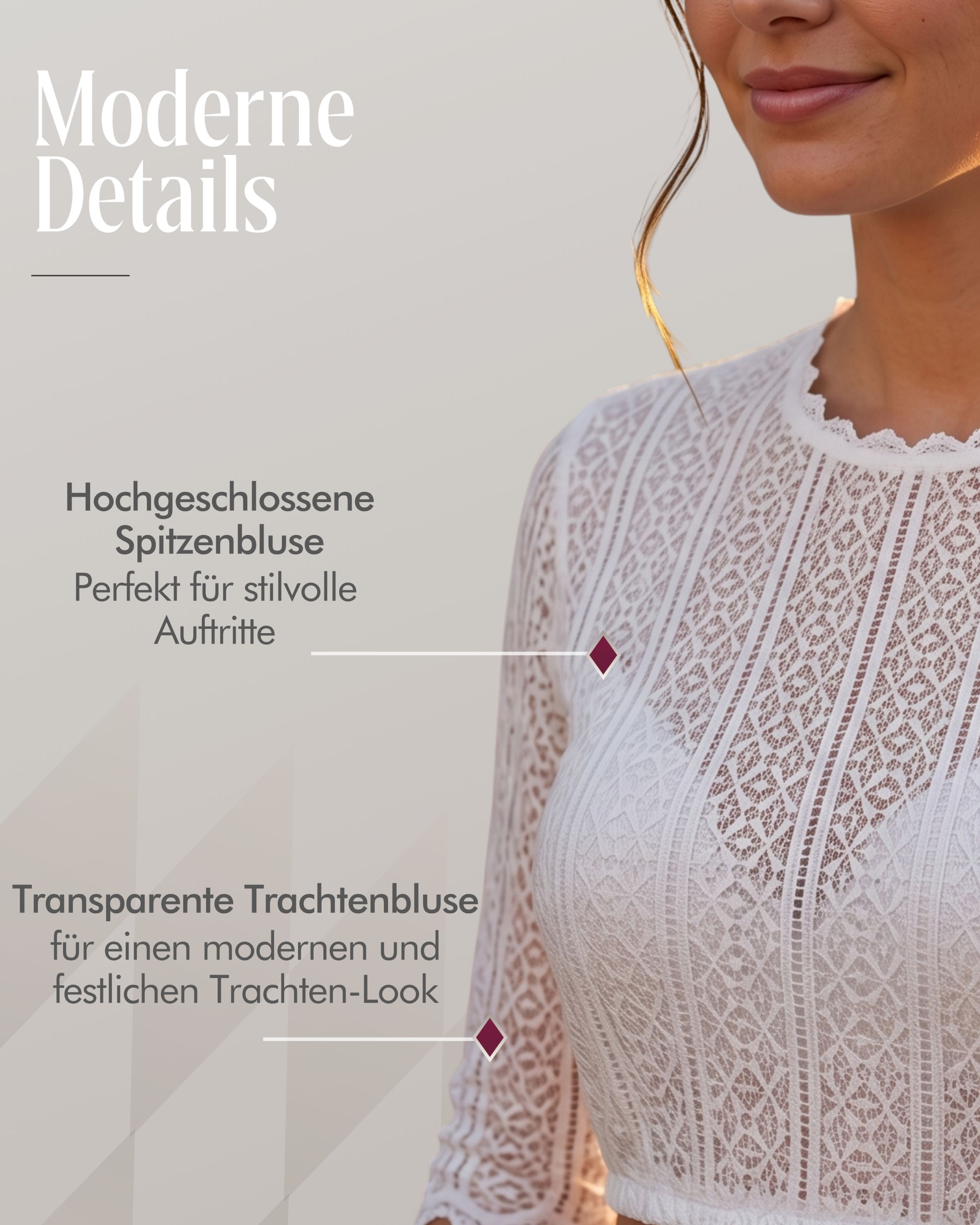 Dirndlbluse Langarm Julia in Creme von Nübler