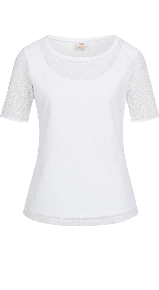 Trachten-Shirt Kurzarm Rosalinde in Weiß von h. moser