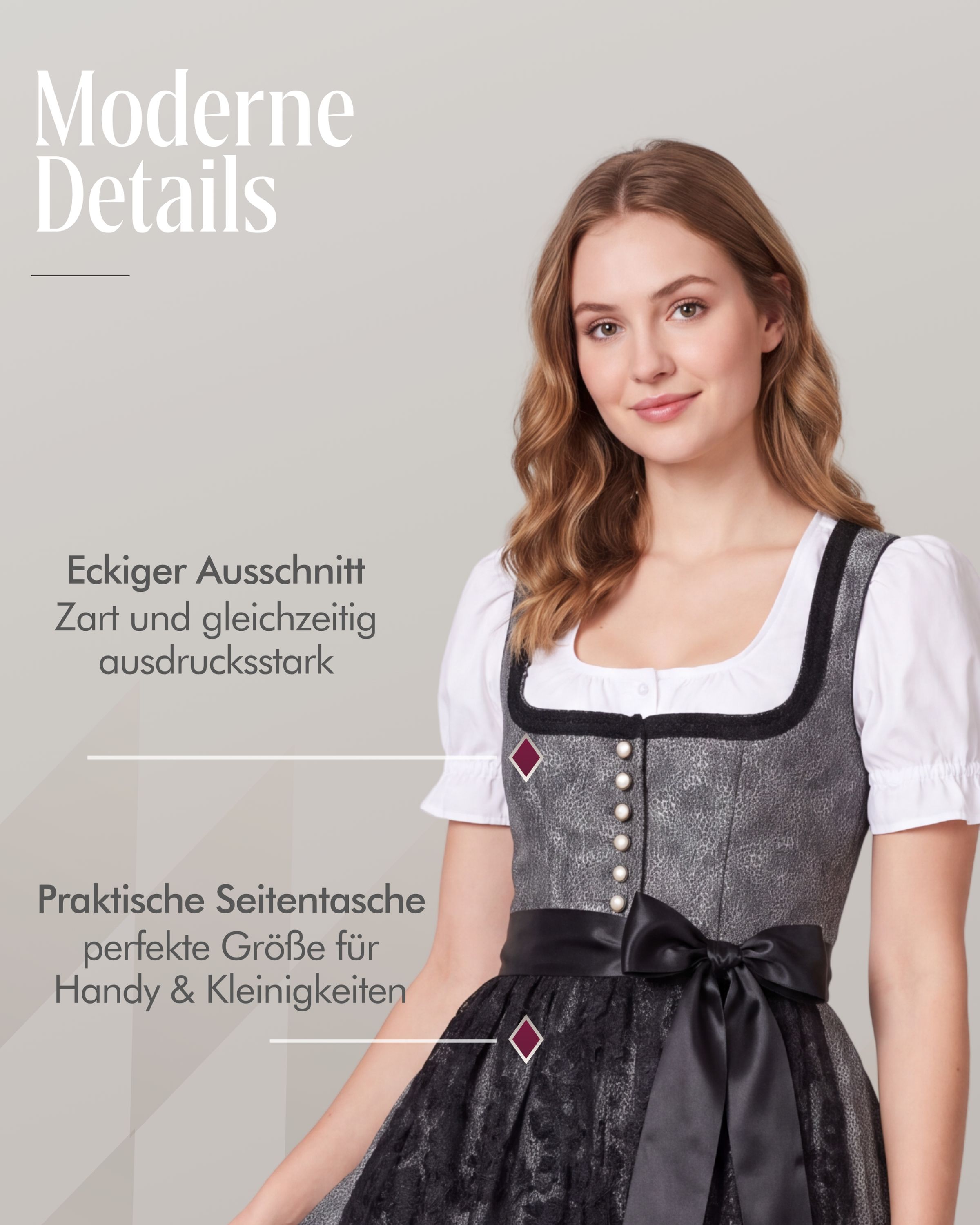 Midi Dirndl Leo in Silber von Nübler