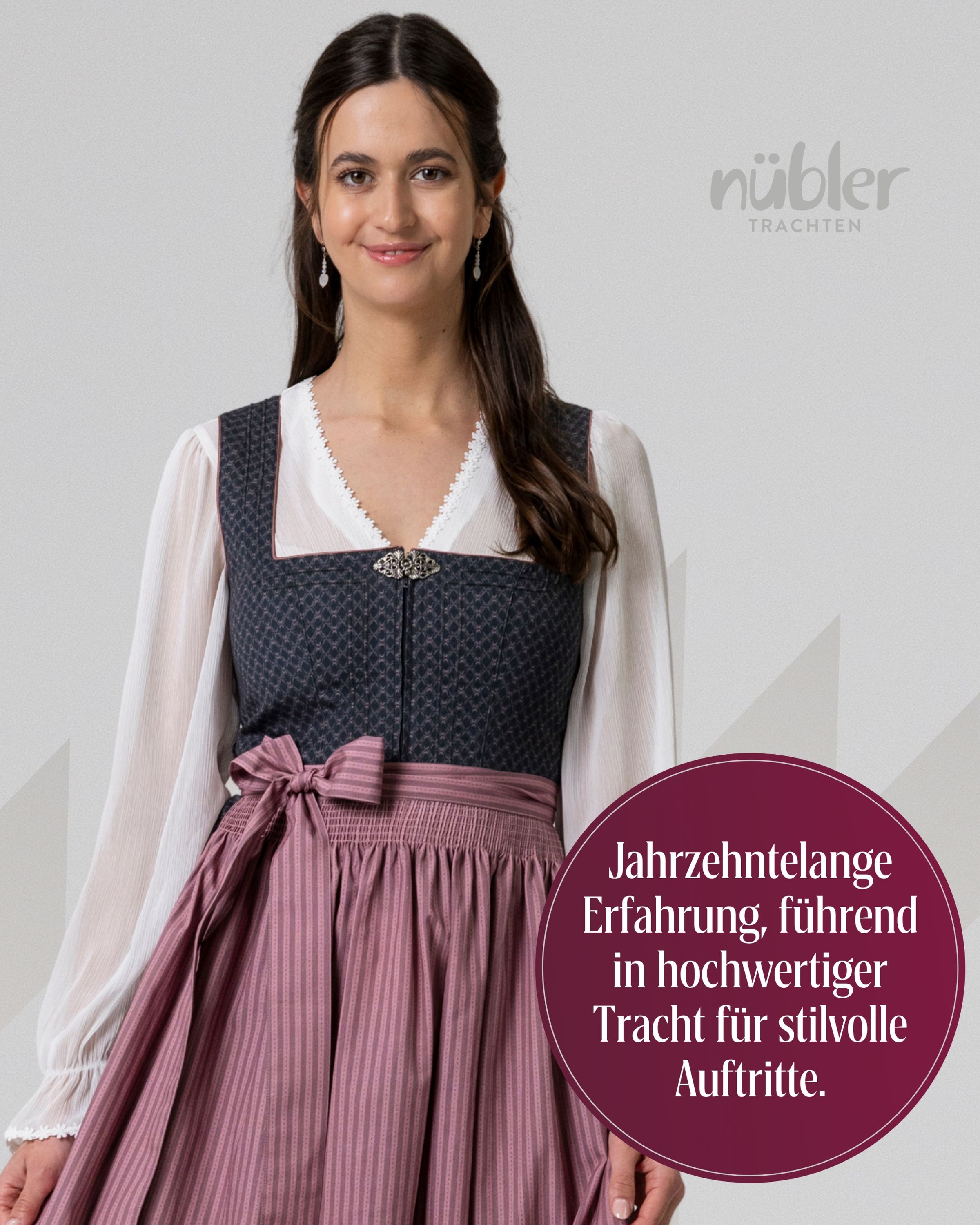 Midi Dirndl Emily in Schiefer und Rosenholz von Nübler