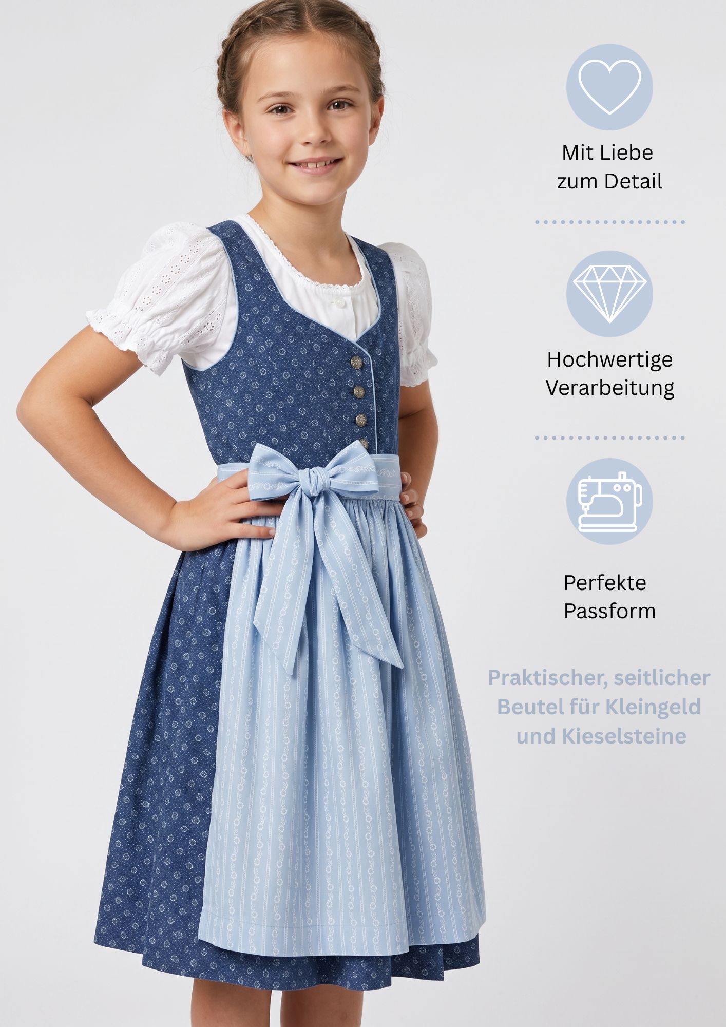 Kinderdirndl Flores in Kornblume von Nübler