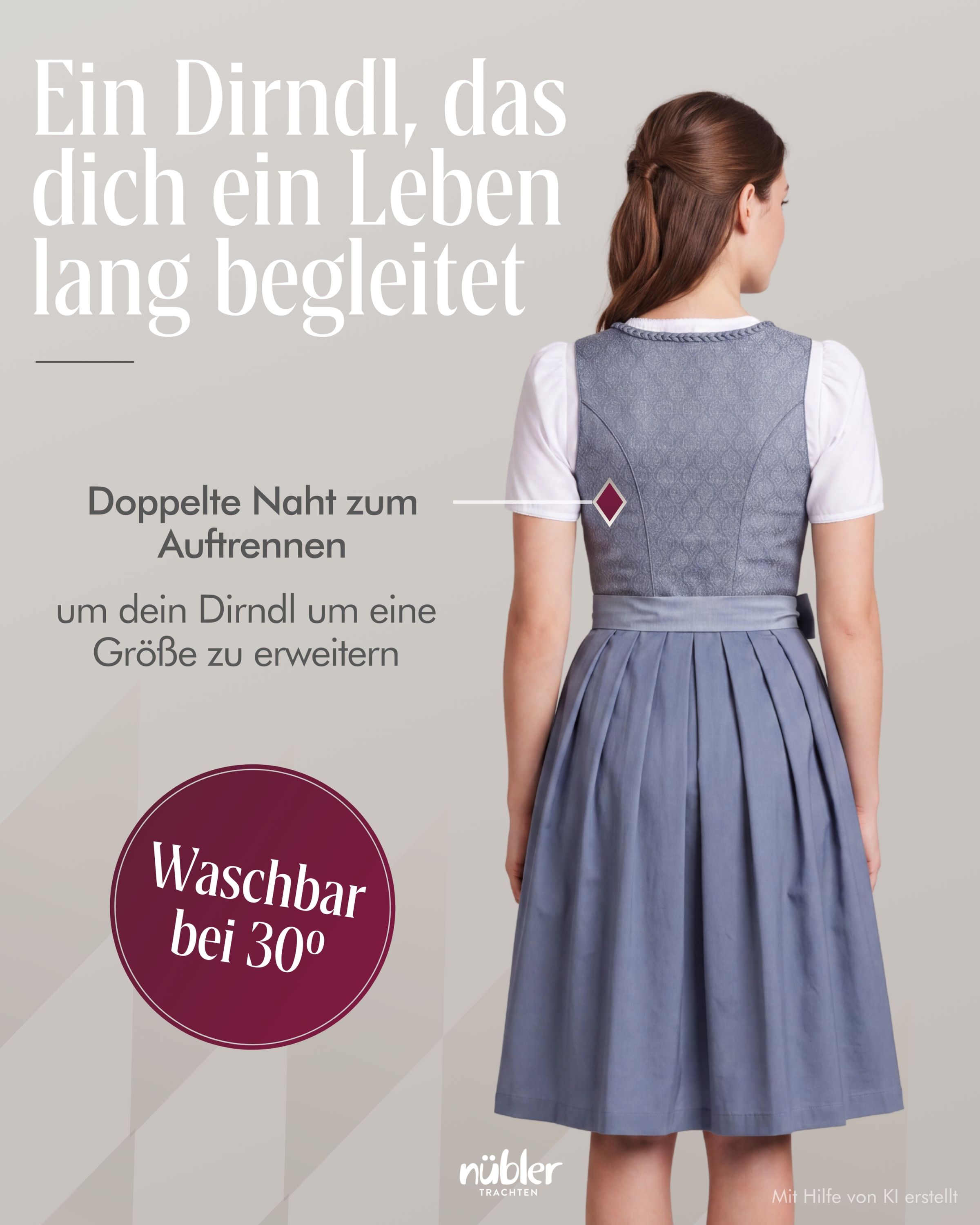 Midi Dirndl Elsa in Rauchblau von Nübler
