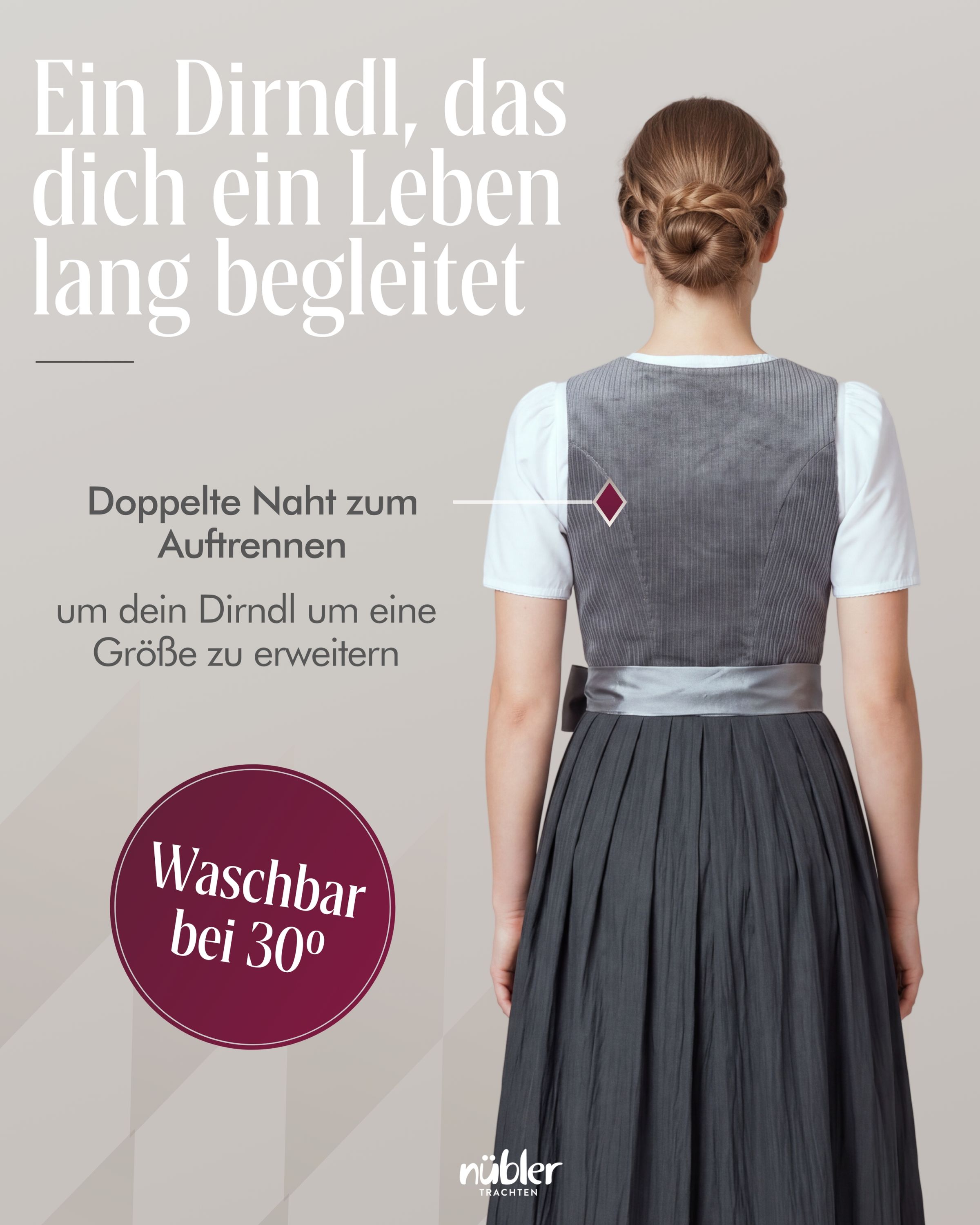 Langes Dirndl Florentine in Schiefer von Nübler