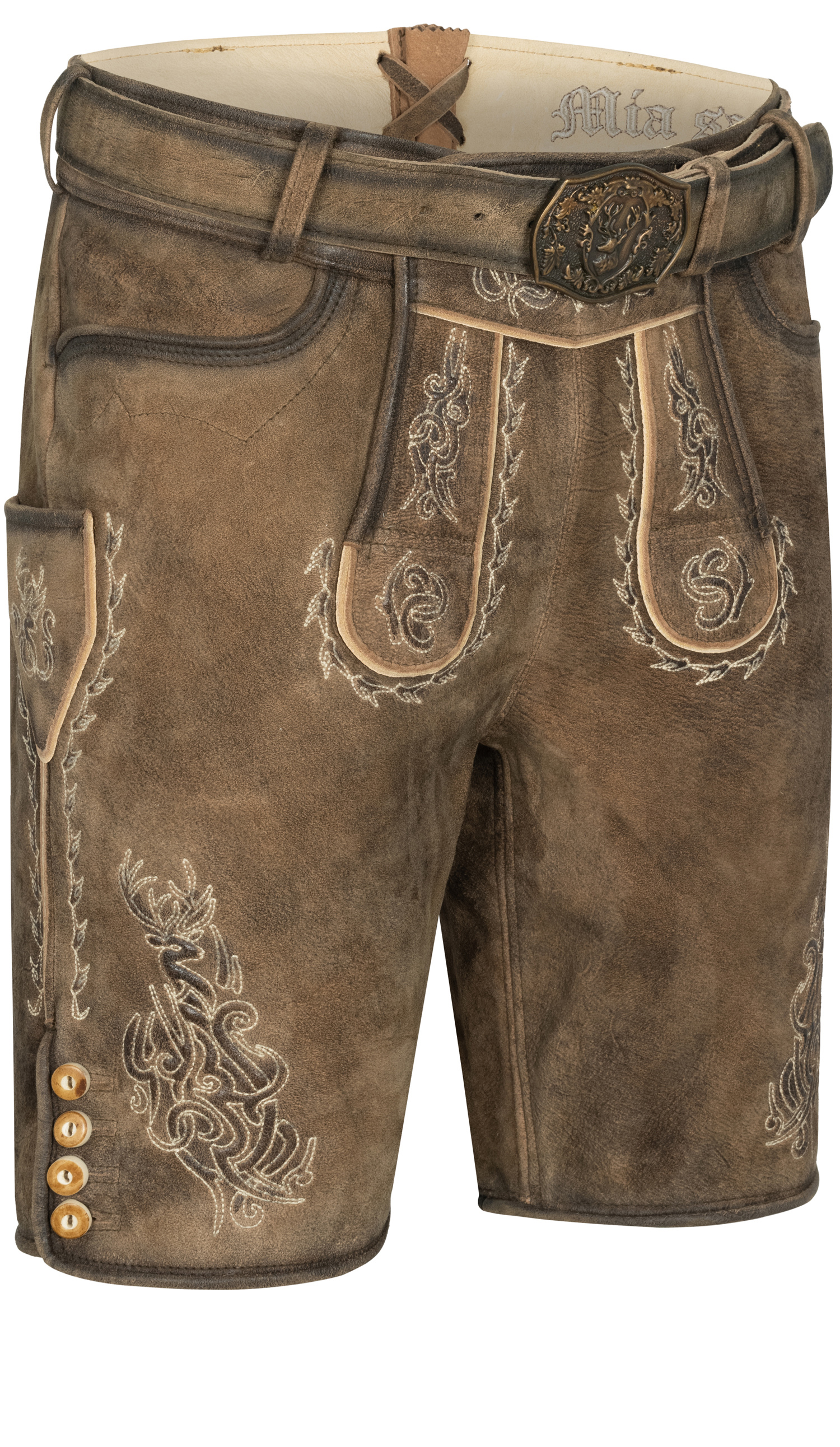 Lederhose kurz Wilster in Braun - Beige von Nübler Lederhose kurz Wilster in Braun - Beige von Nübler