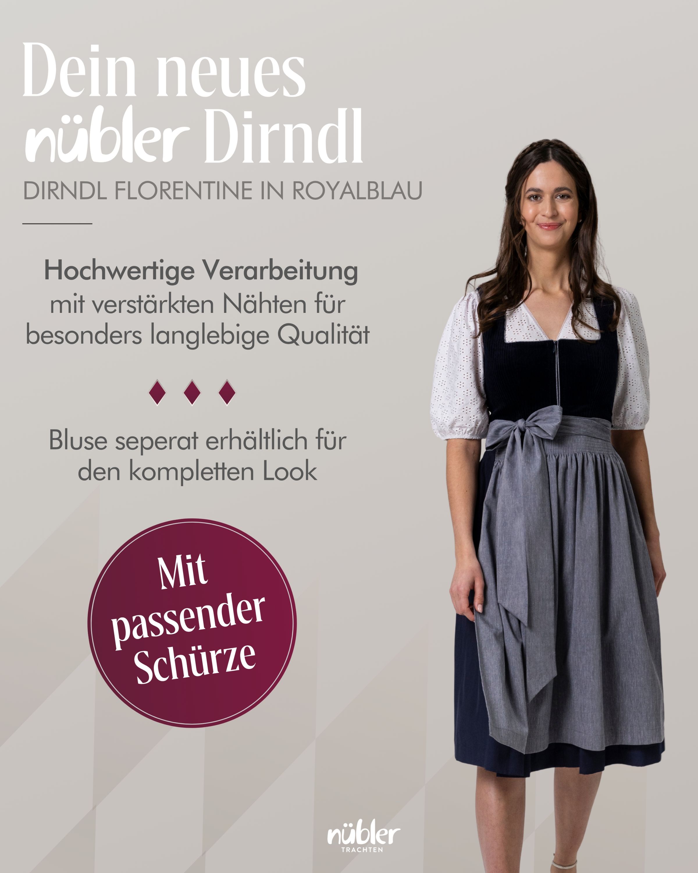 Maxidirndl Florentine in Saphirblau von Nübler