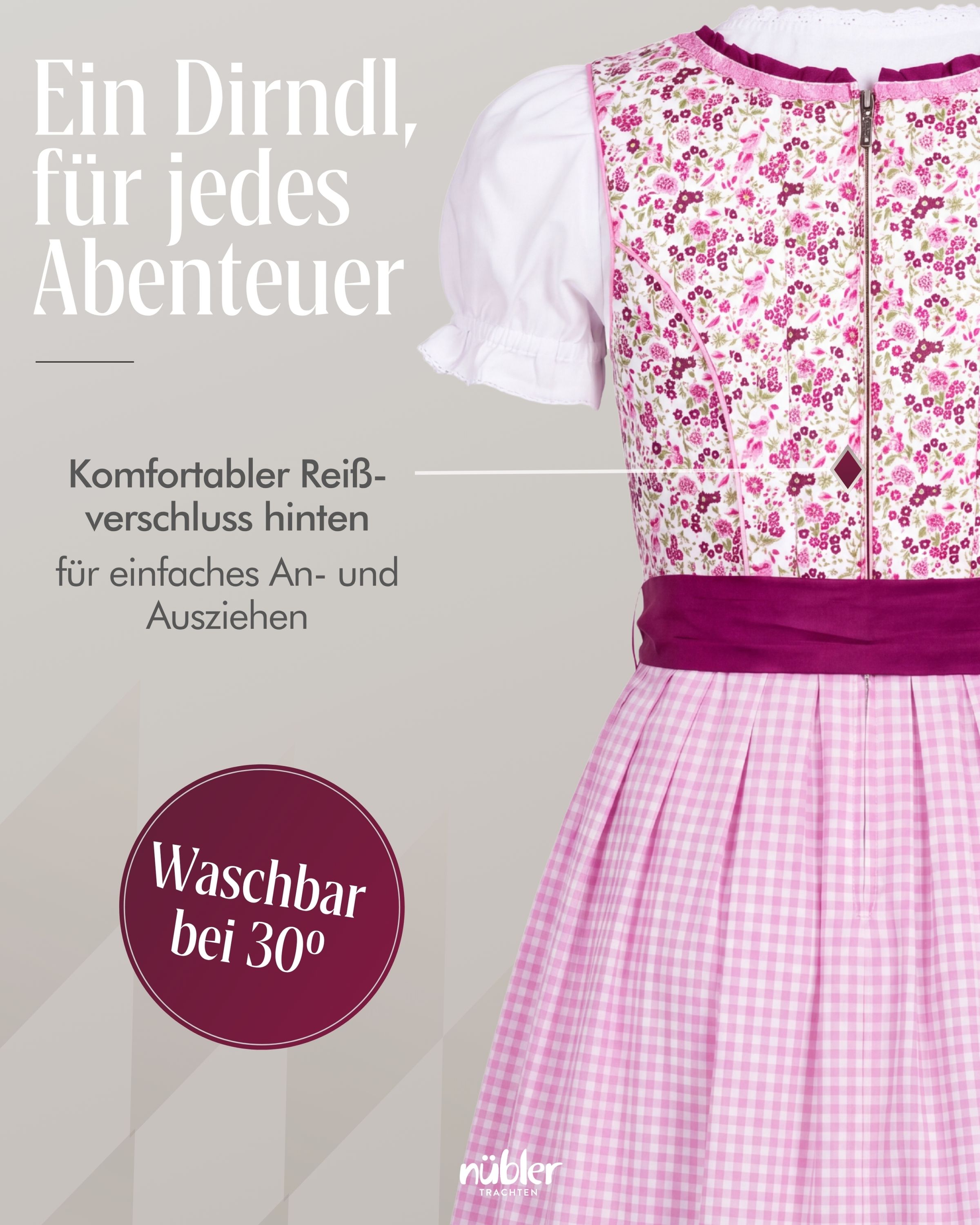 Kinderdirndl Nadja in Beere, 3-teiliges Set