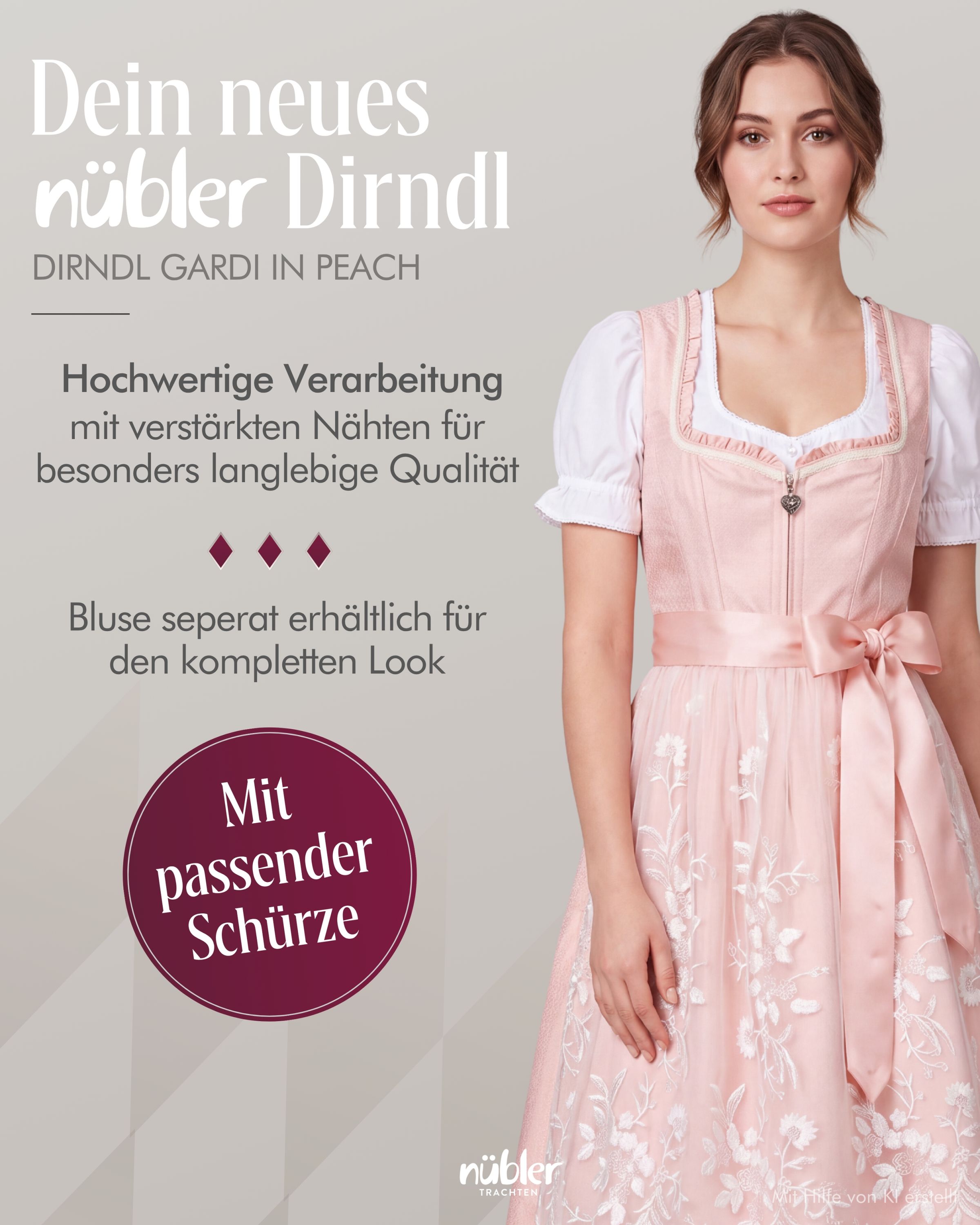 Mididirndl Gardi in Peach von Nübler