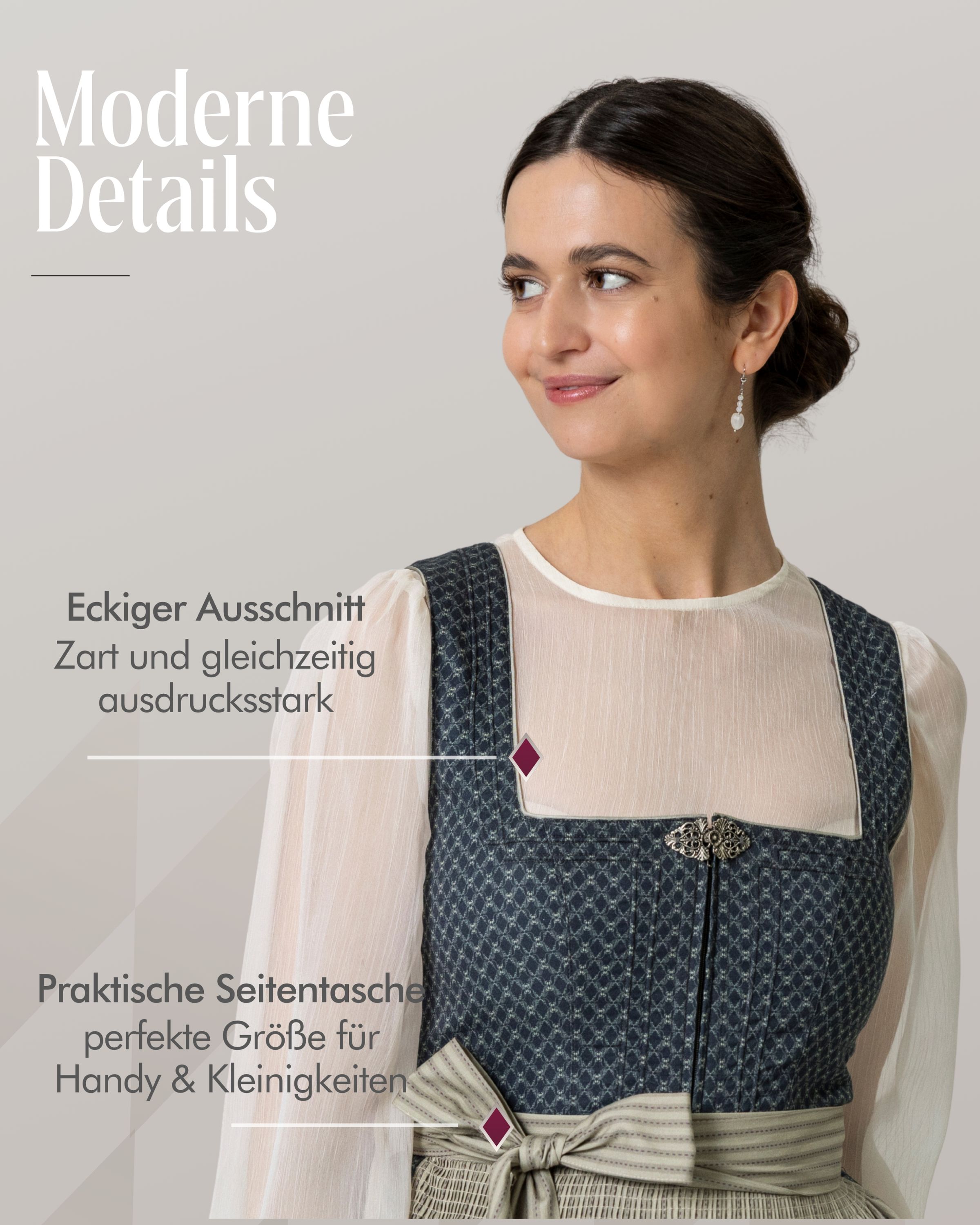 Midi Dirndl Emily in Schiefer und Rosenholz von Nübler