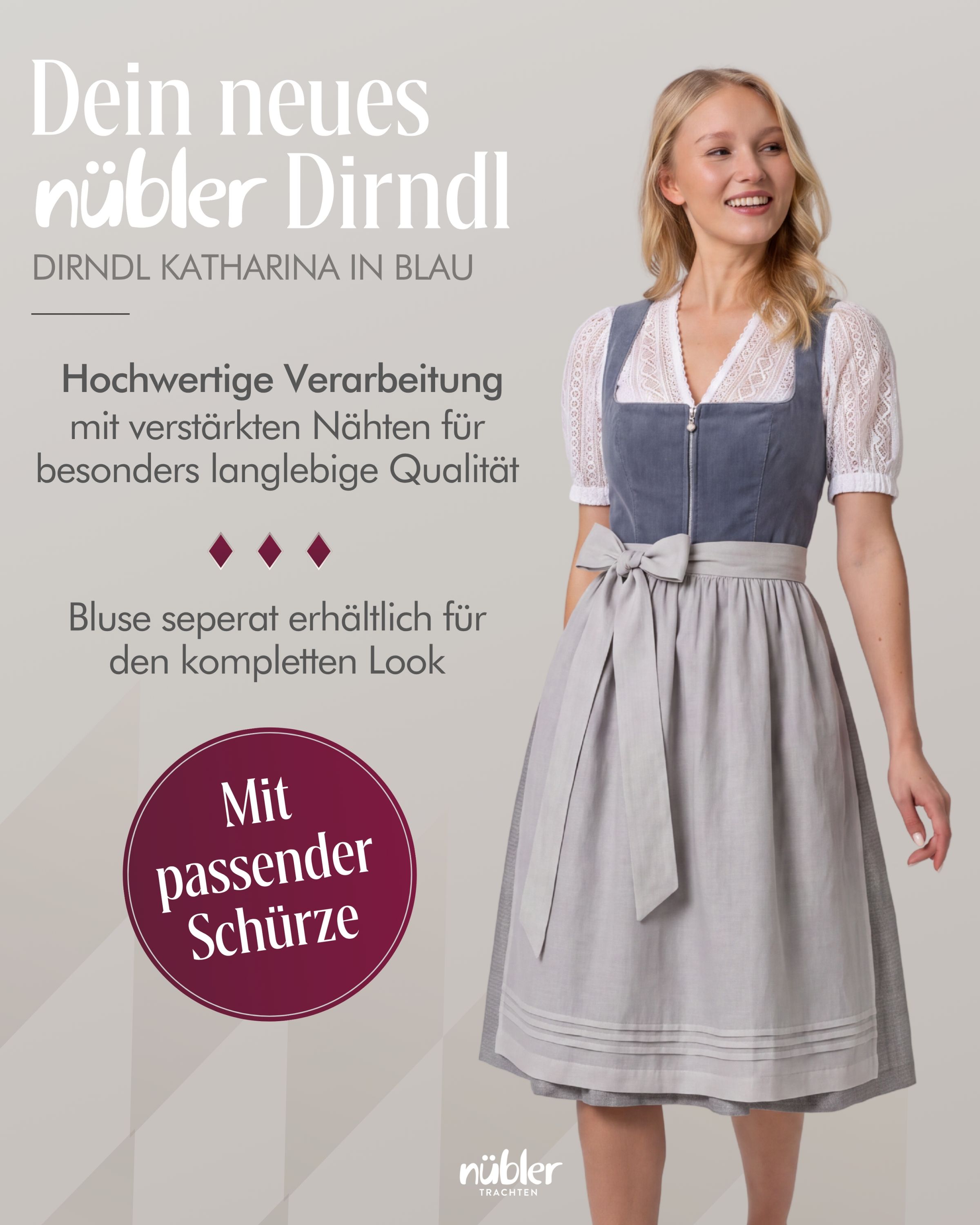 Midi Dirndl Katharina in Blau von Nübler