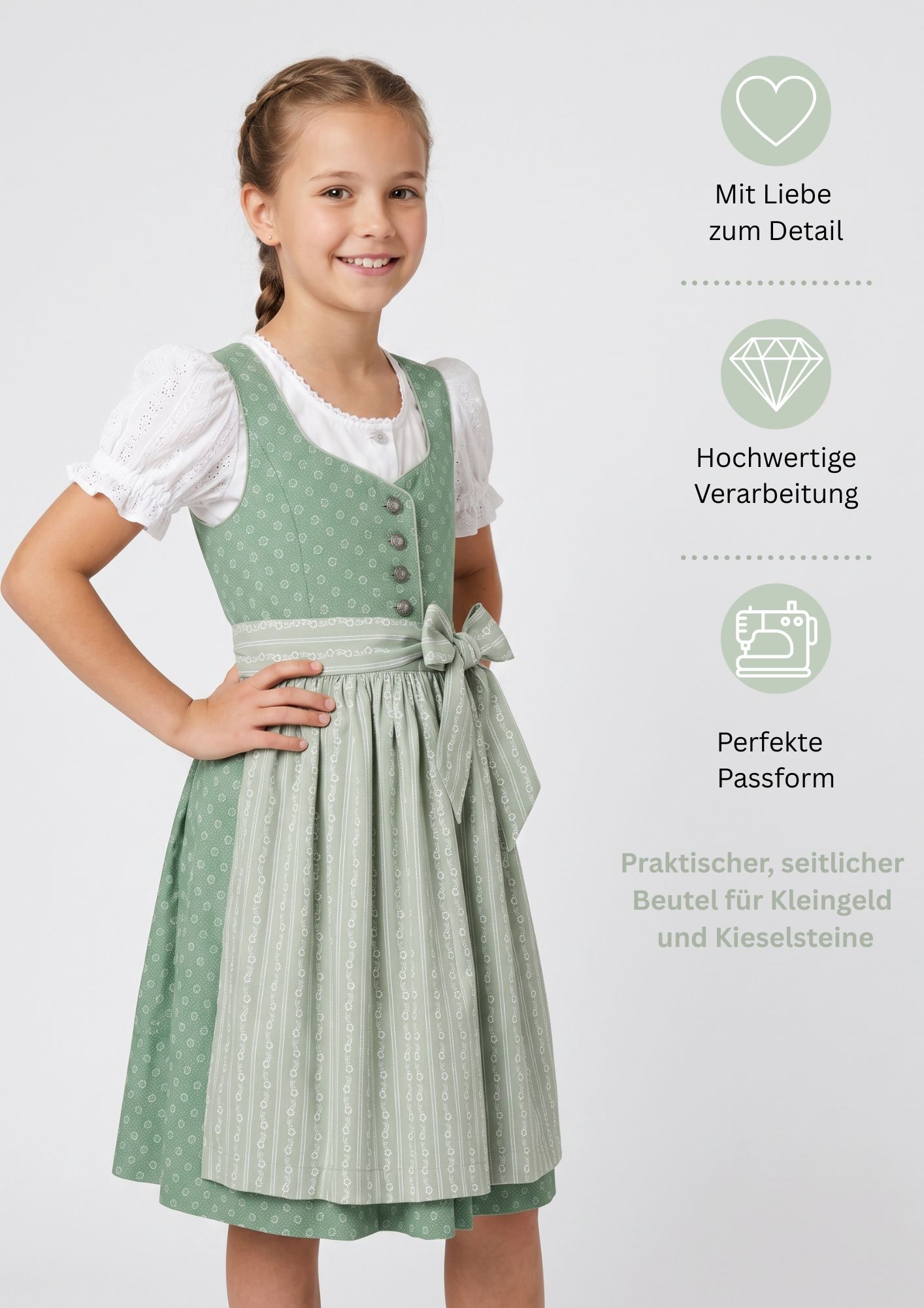Kinderdirndl Flores in Almgrün von Nübler