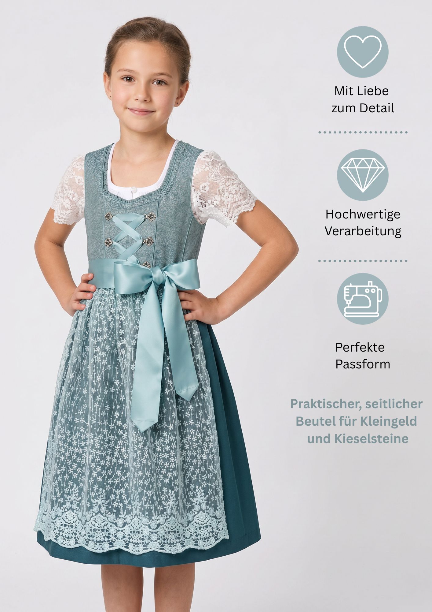 Kinderdirndl Gundi in Aqua von Nübler