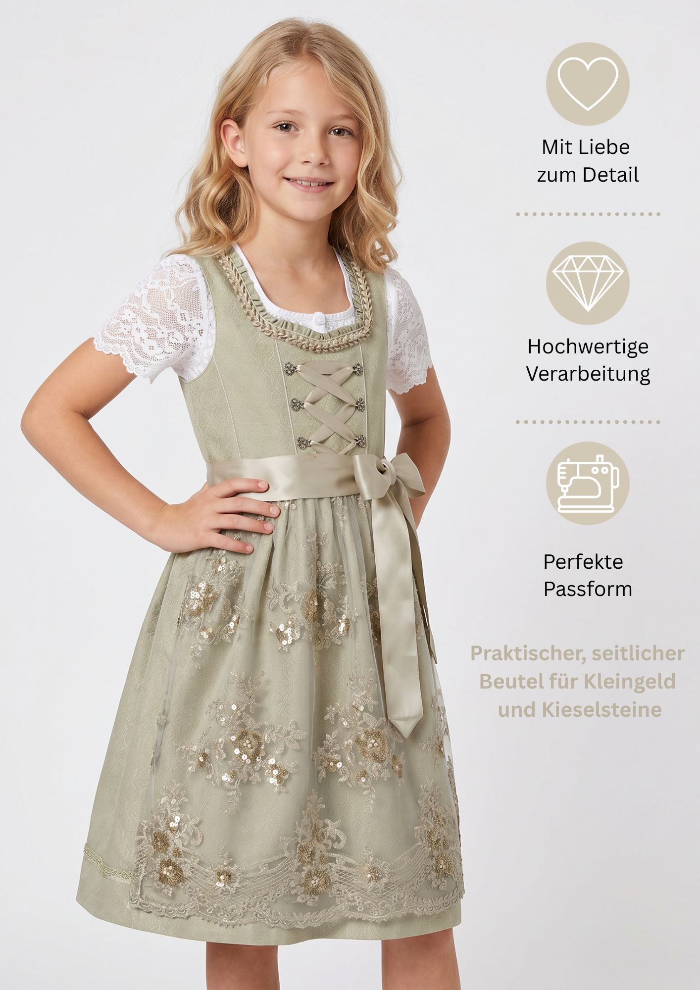 Kinderdirndl Gerhild in Kiwi von Nübler