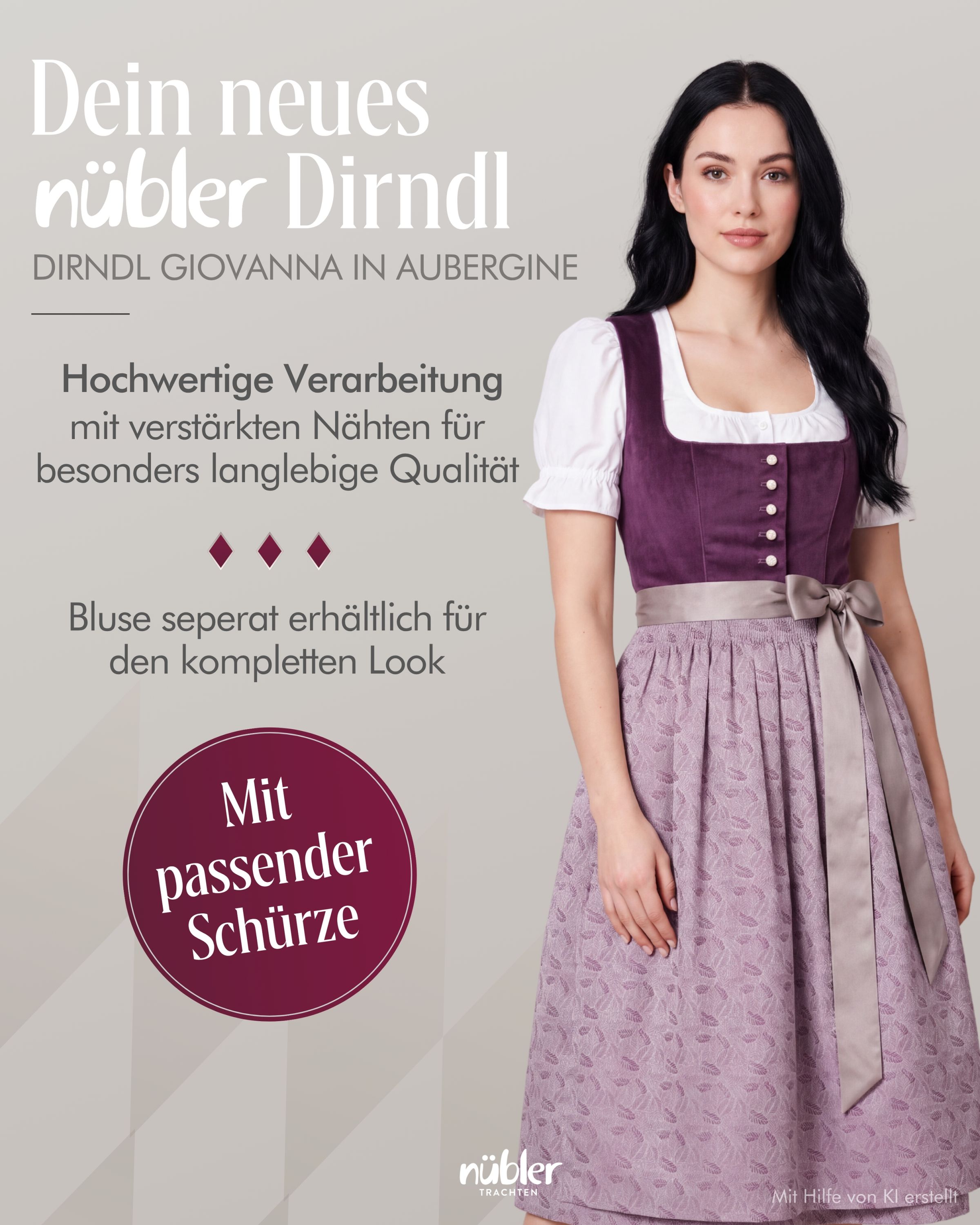 Midi Dirndl Giovanna in Aubergine von Nübler
