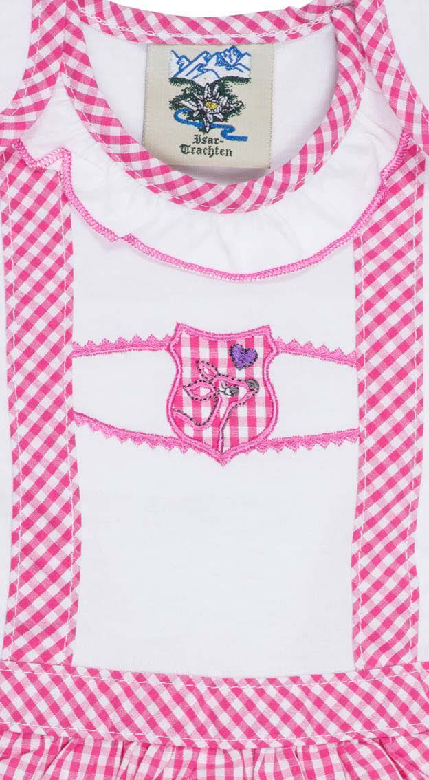 Babystrampler Kurzarm Mareike in Pink-Weiß von Isar-Trachten