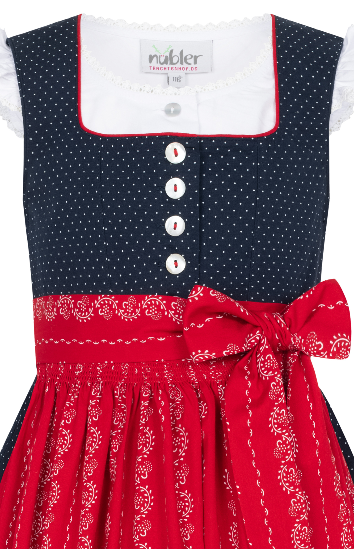 Kinderdirndl Worthersee in Marine-Kirschrot von Nübler