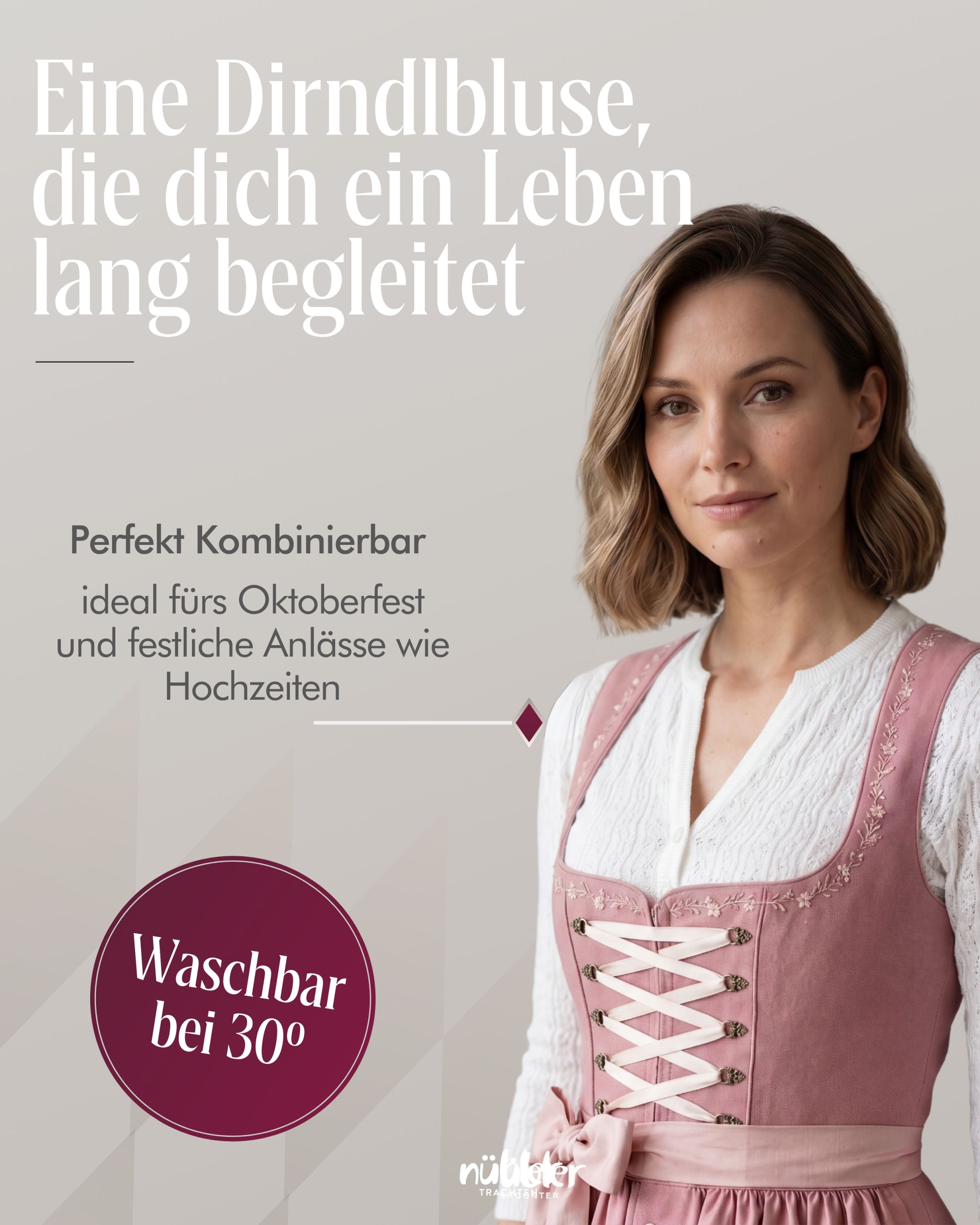 Dirndlbluse Langarm Juna in Creme von Nübler