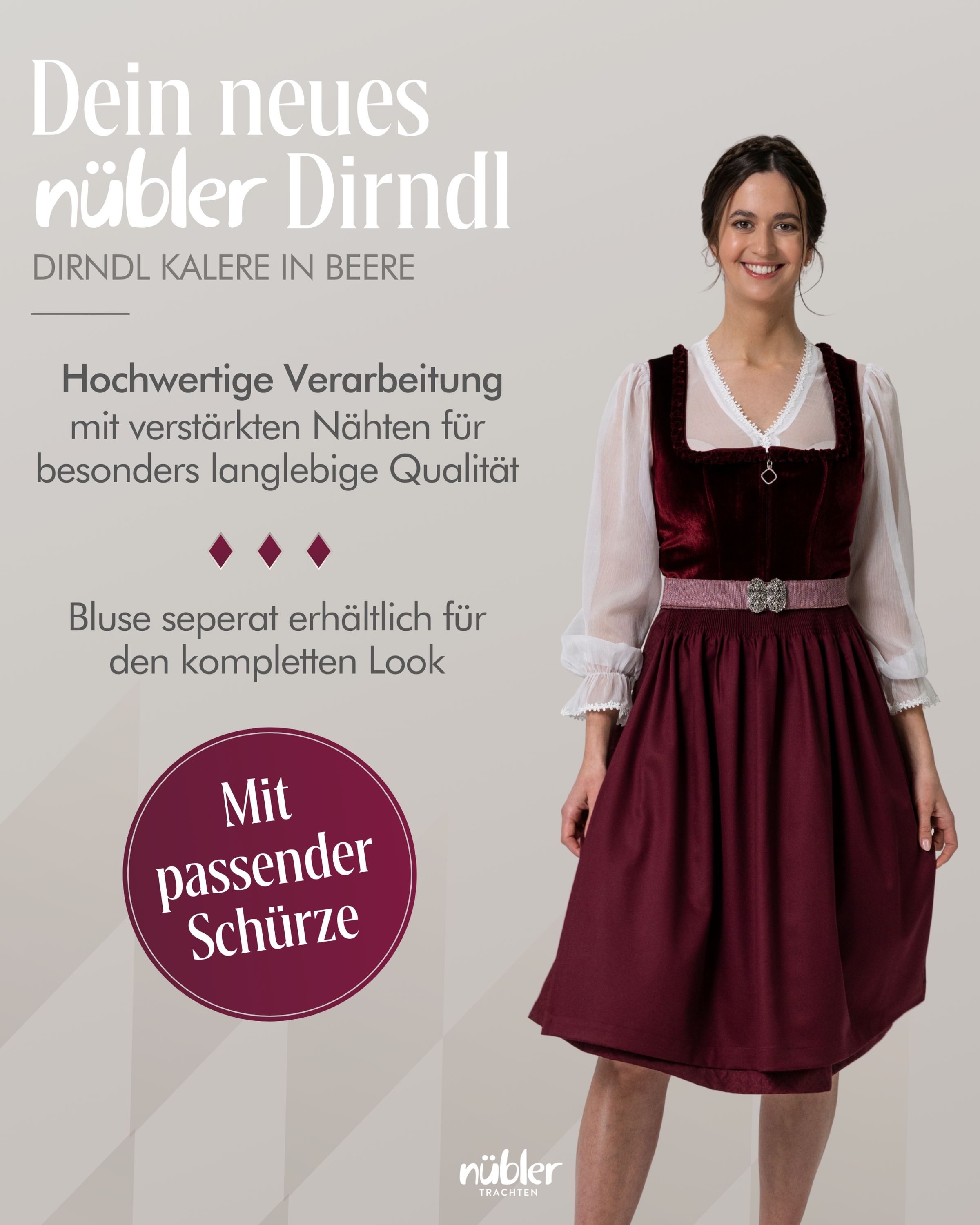 Midi Dirndl Kalere in Beere von Nübler