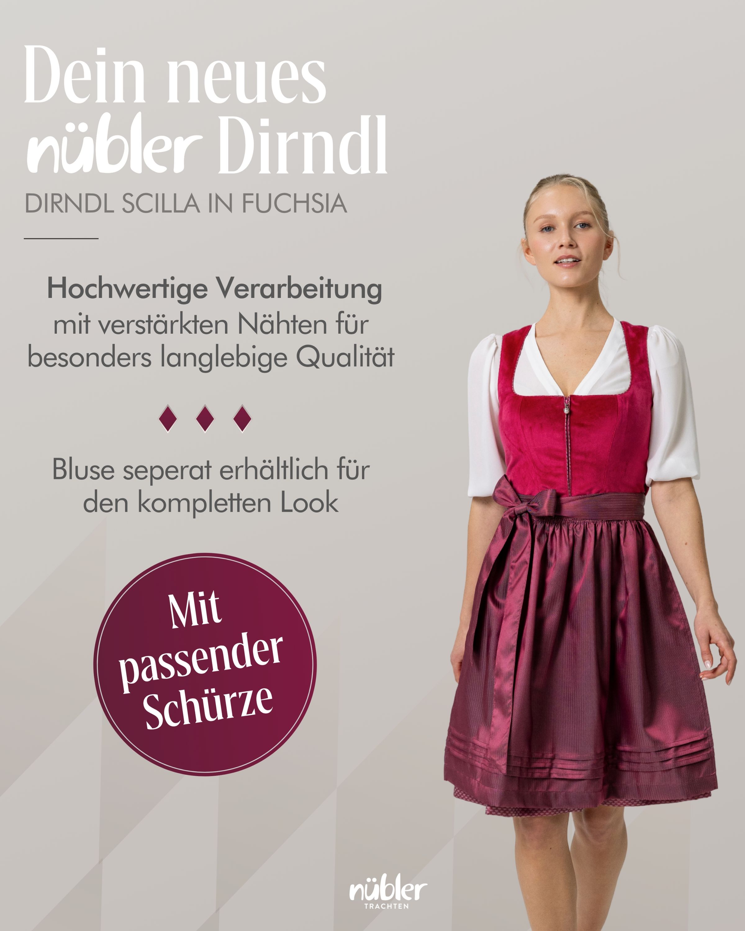Midi Dirndl Scilla in Fuchsia von Nübler