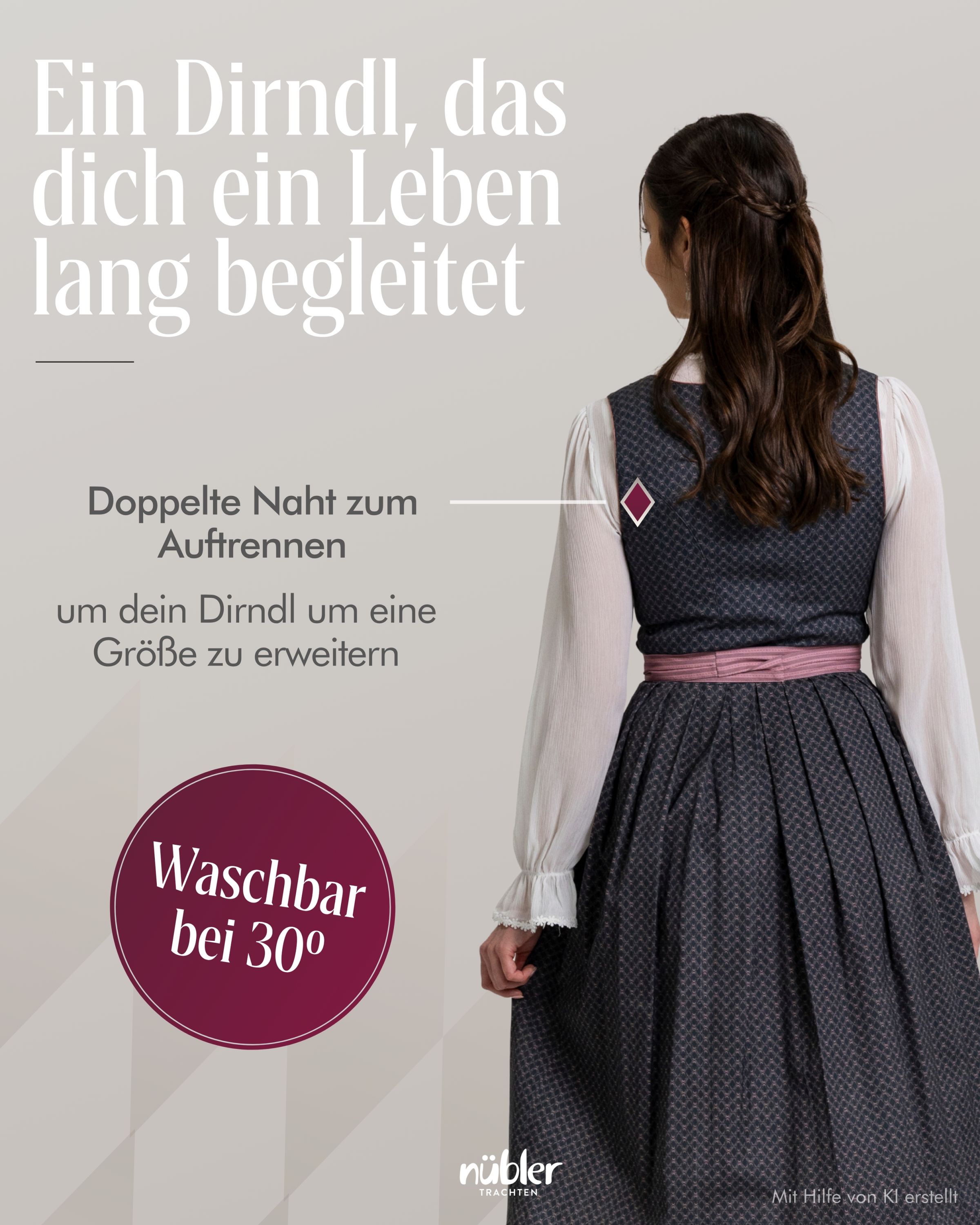 Langes Dirndl Emiliy in Anthrazit-Rosa