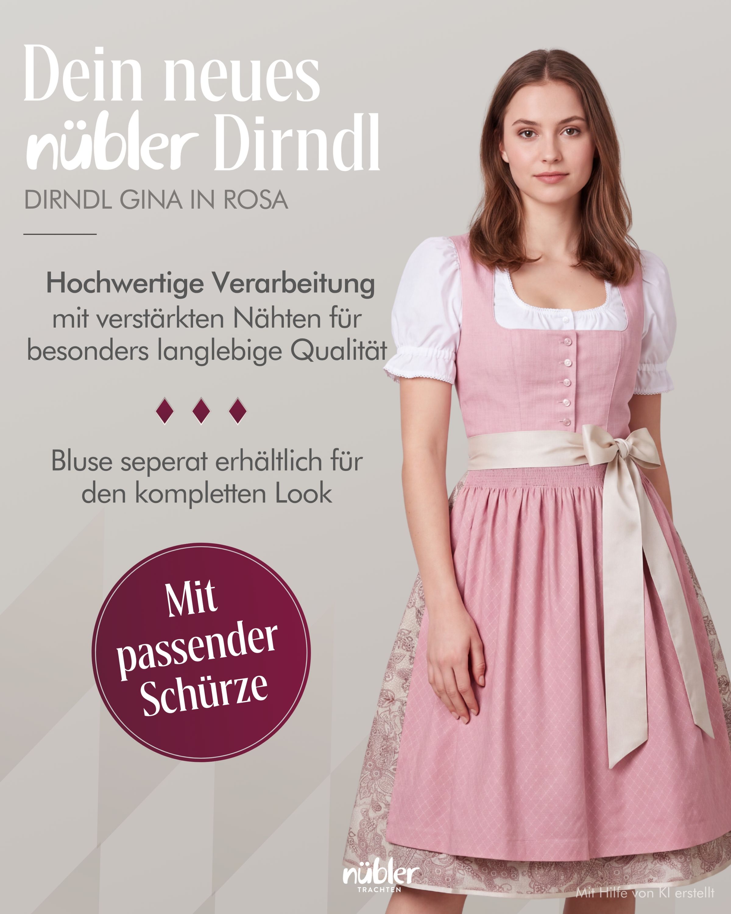 Mididirndl Gina in Rosa von Nübler