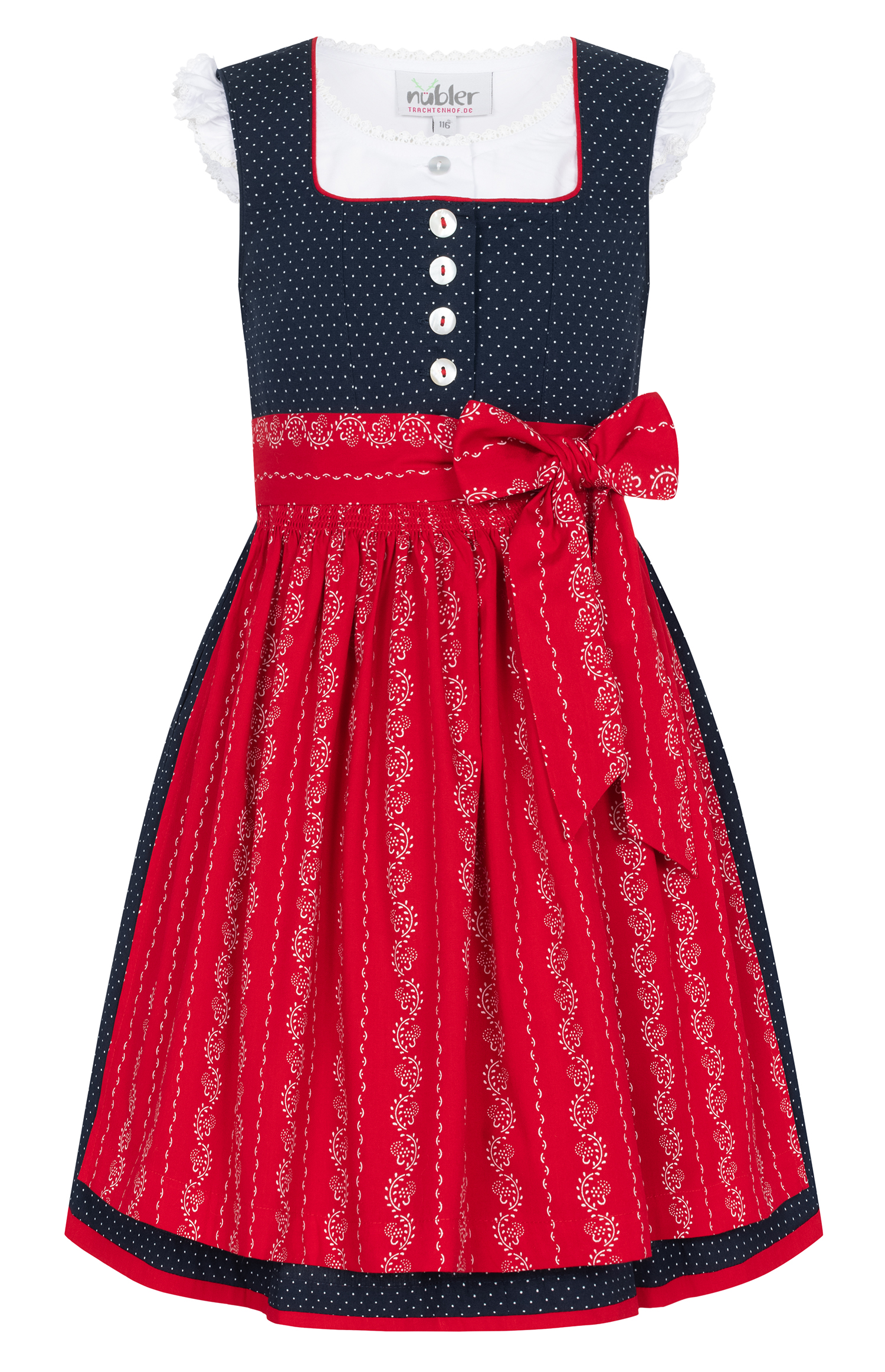 Kinderdirndl Worthersee in Marine-Kirschrot von Nübler
