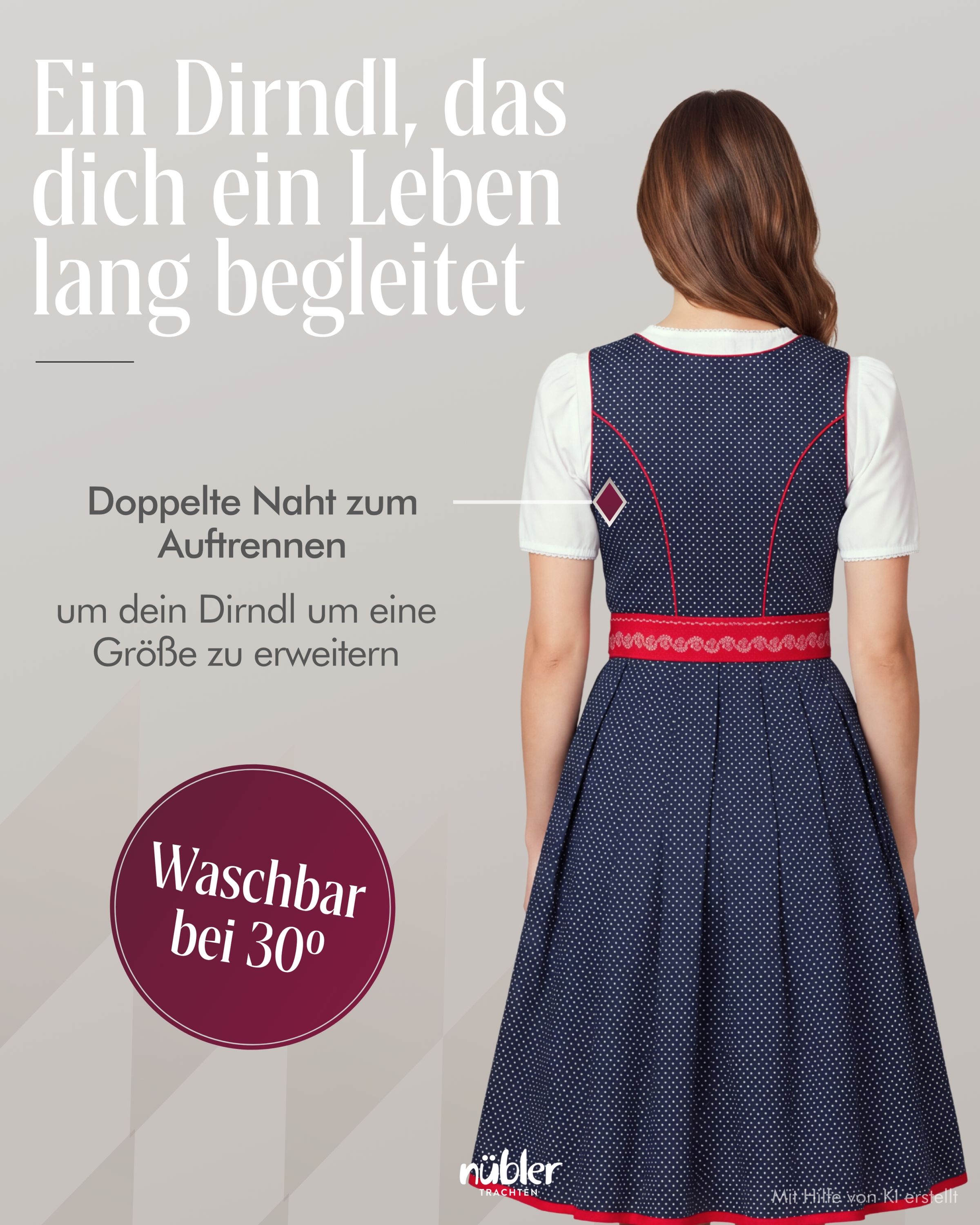 Midi Dirndl Worthersee in Marina-Kirschrot von Nübler